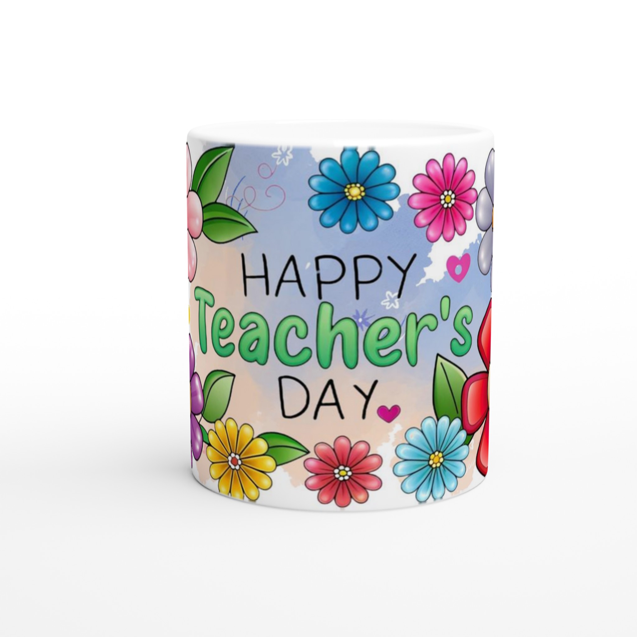Happy Teacher's Day Ceramic Mug – Bright Floral Fun in Your Choice of Seven Colors 8 c4fcb548-6034-40fb-ab5b-aaad88caf908