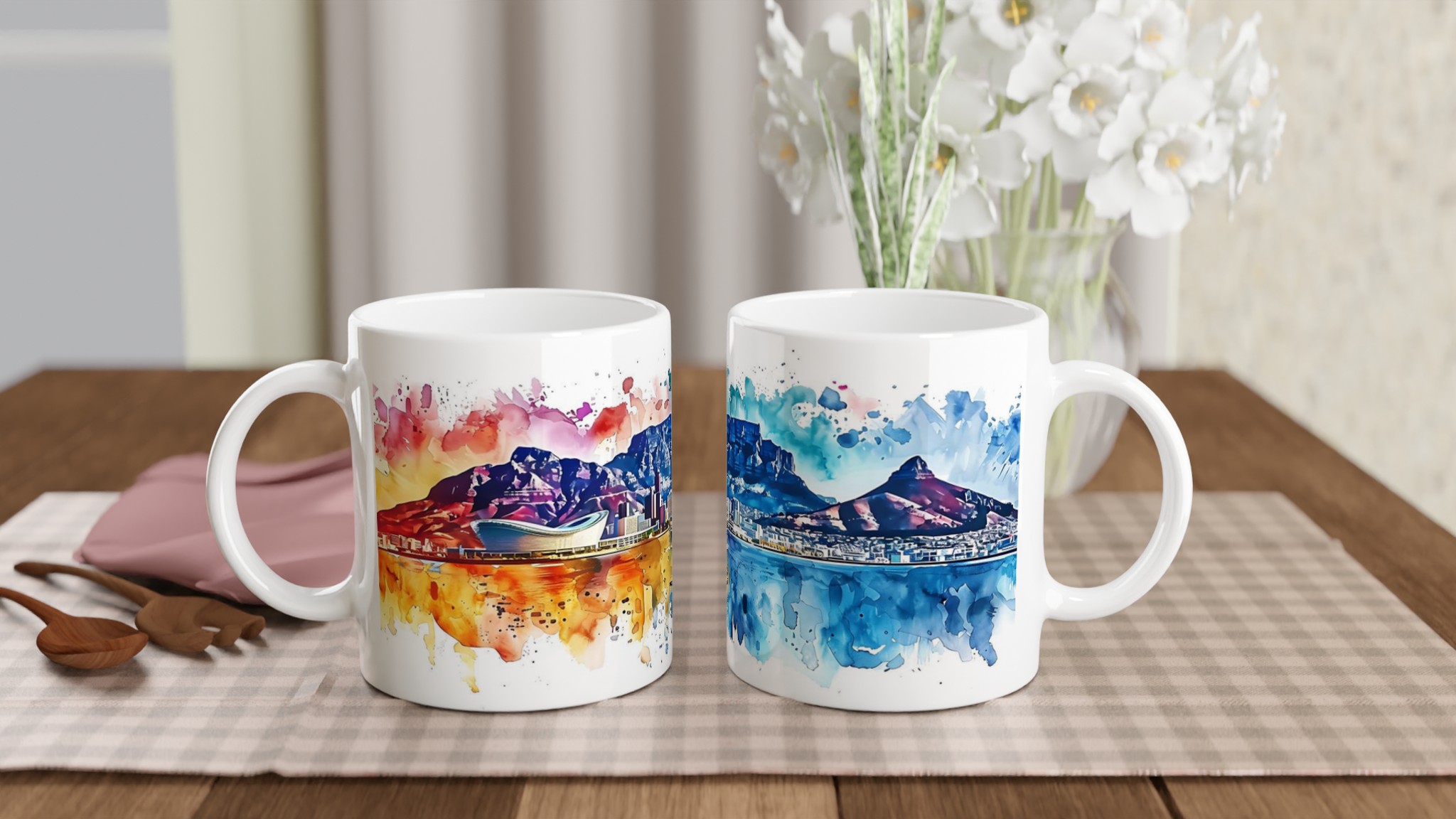 Abstrakt Stadsbild Akvarell Mugg - Färgsprakande Kaffemugg i Keramik med Stadssiluett & Valfri Färg 10 c52b0e03-e018-45c8-b357-3735c0827ac7