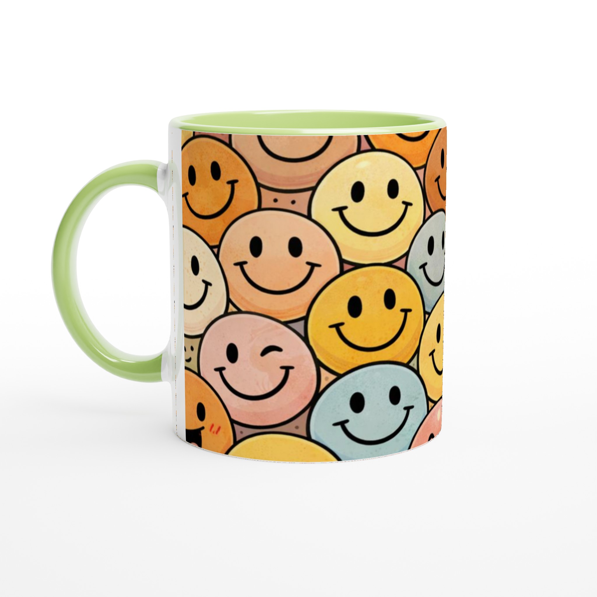 Vit 11oz keramisk mugg med lekfulla smileys i varma pastellfärger – välj din favoritfärg 7 c54052ba-7ddf-46b8-b3f4-84e3c9060134
