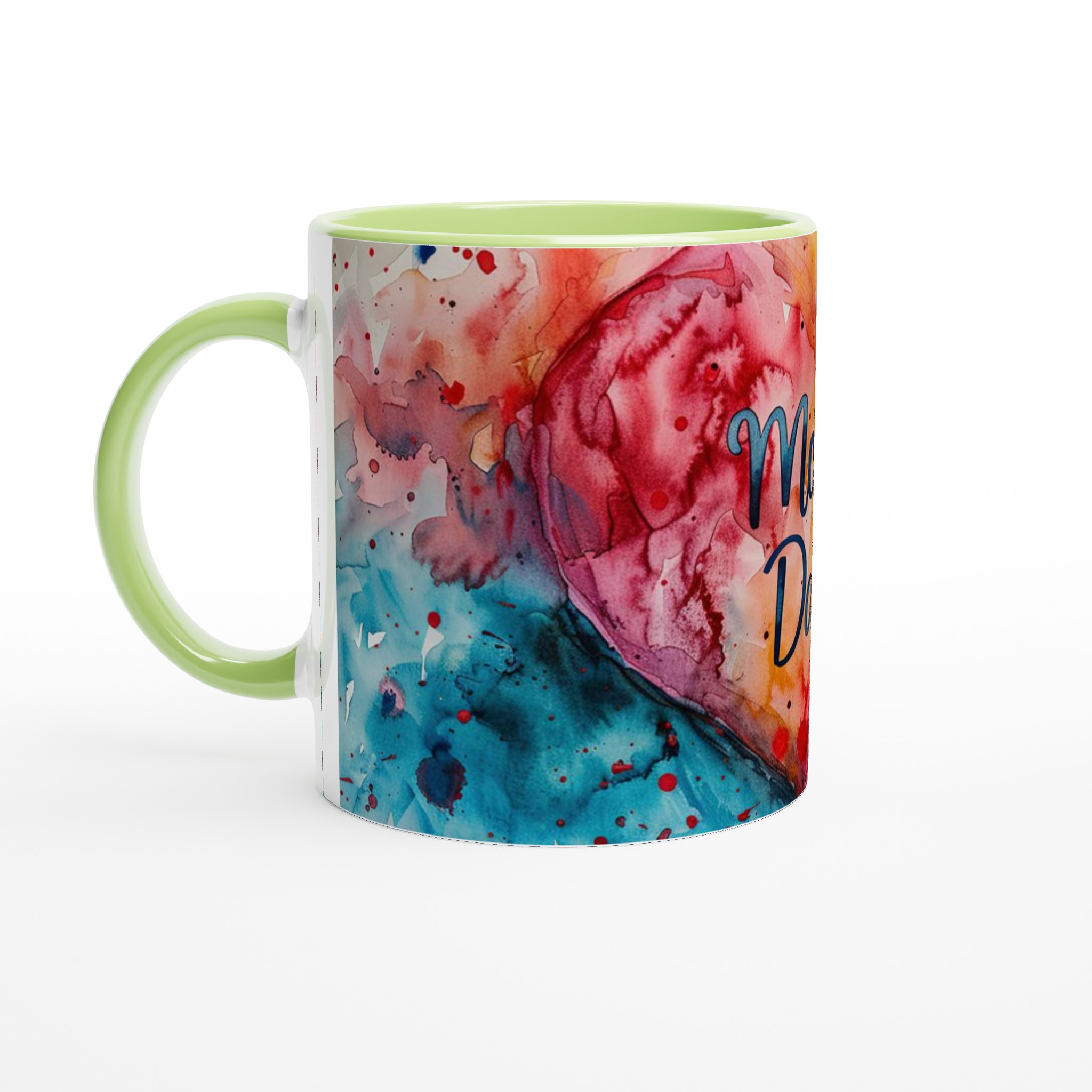Mother's Day 11oz Ceramic Mug – Bright Watercolor Heart Design in Your Choice of Seven Colors 7 c56acb9c-3fde-4c1c-8d3d-584c574d1221