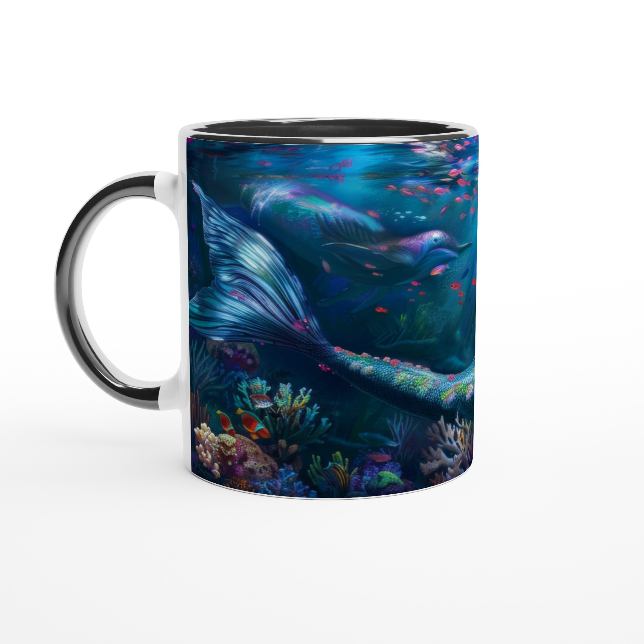 Vit 11oz keramisk mugg med fantasy-sjöjungfru i färgstarkt undervattenslandskap – välj din favoritfärg 4 c572c11c-bfa1-4aff-befb-f79344d3808f