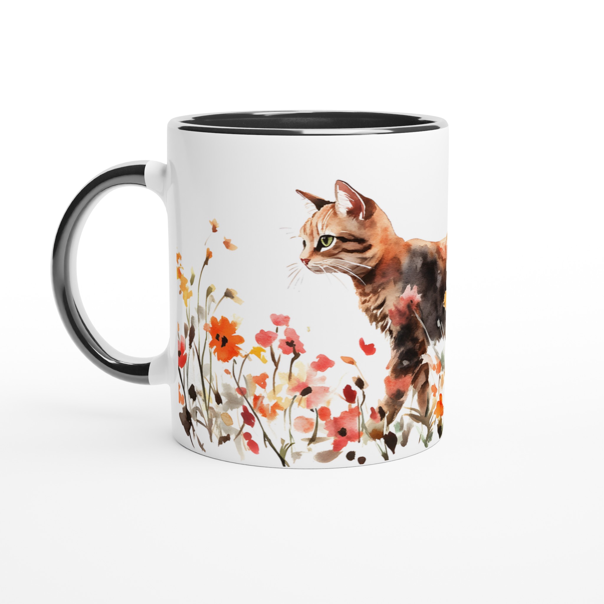 Katt bland Vildblommor Akvarellmugg – 11oz Keramikmugg i ditt val av 7 färger 4 c58916d8-9722-4743-983c-5cfea7fca0c7