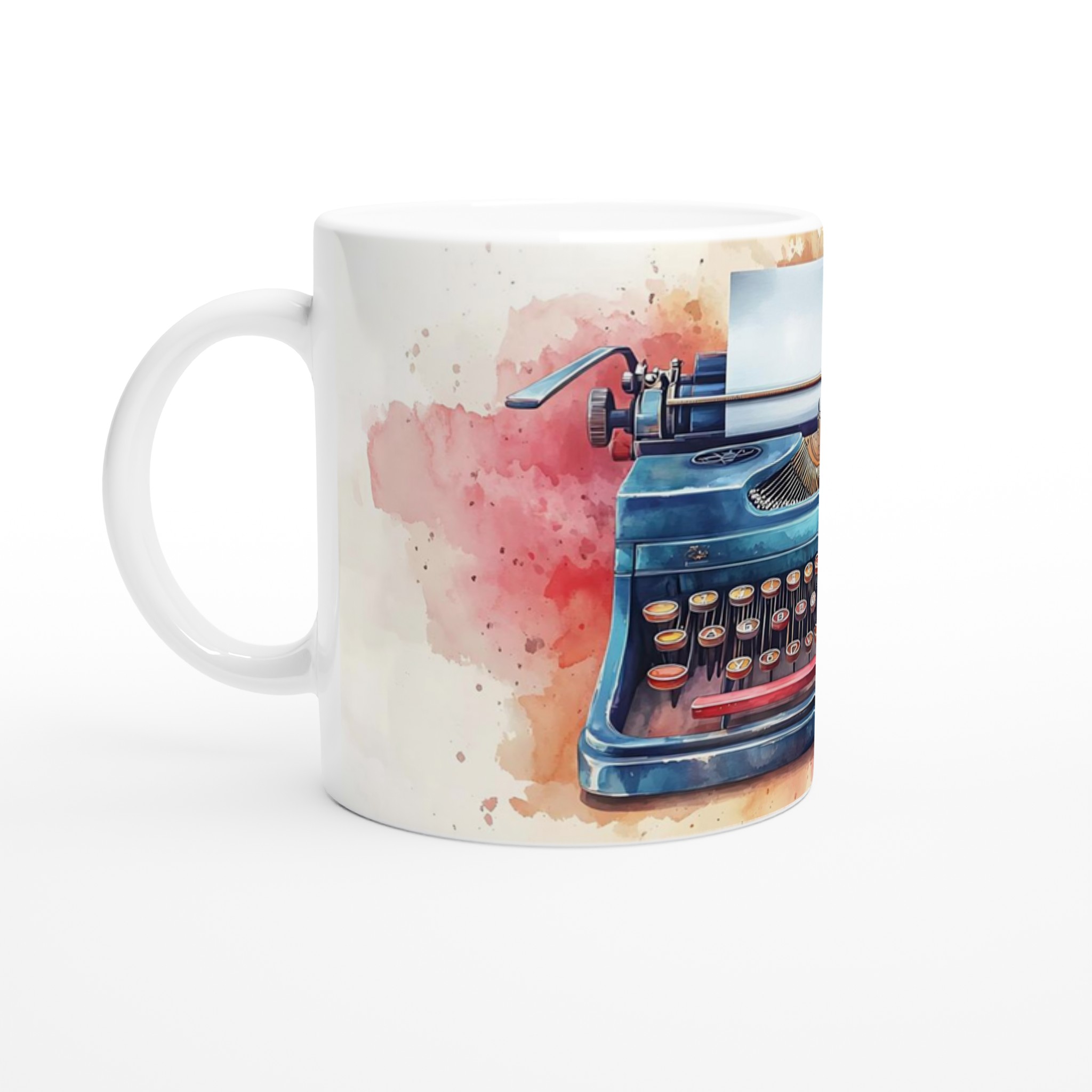 Retro Skrivmaskin Mugg – Konstnärlig Akvarelldesign i Flera Färger 1 c59ab657-de12-41b6-bf60-bbc3e9d86658