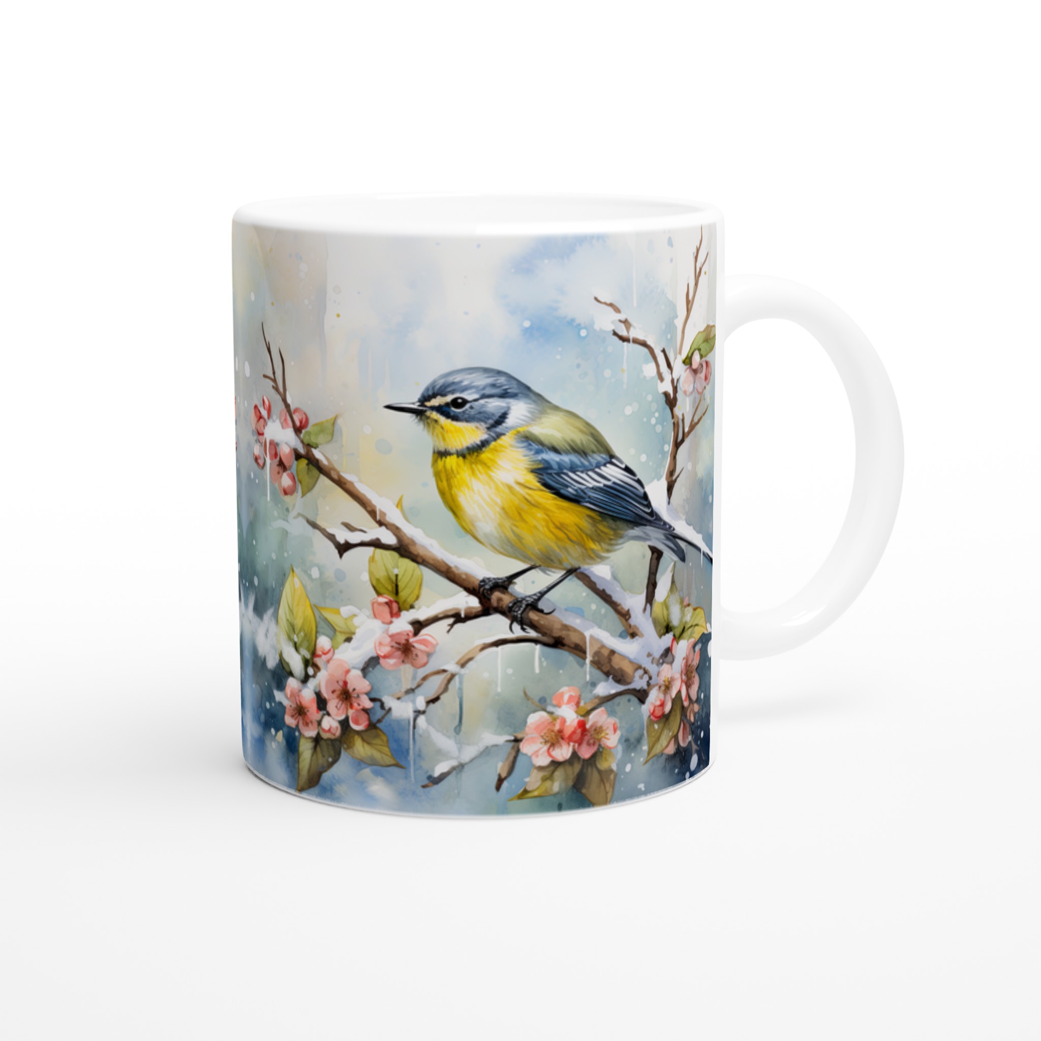 Vit 11oz keramisk mugg med fängslande vinterfågelmotiv i sju färgstarka nyanser 9 c5b40103-eb43-4549-a69d-ddc938b13e52