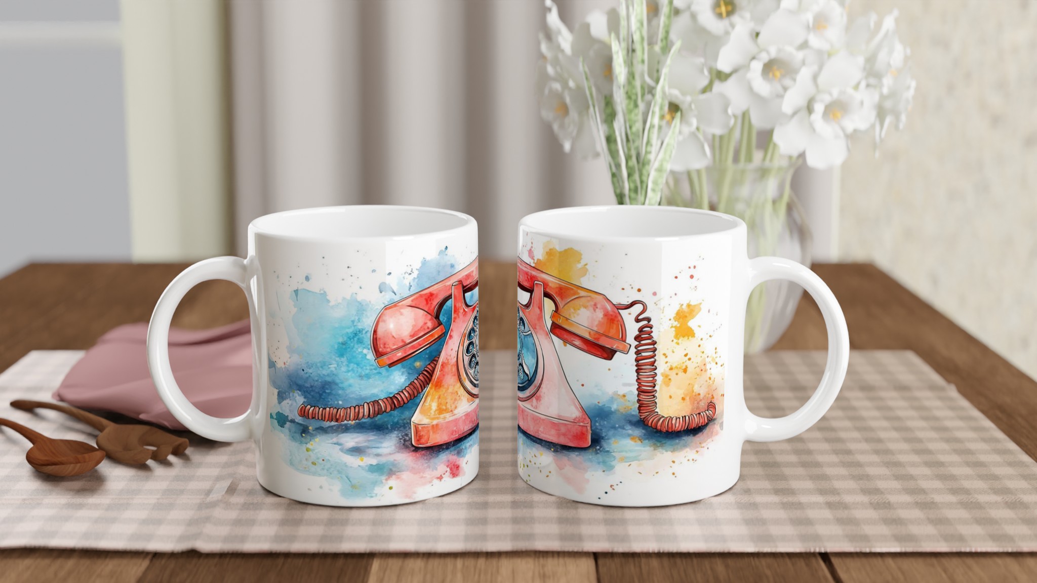 Retro Vattenfärg Telefonmugg – 11oz Keramisk Kaffekopp i Valfri Färg! 10 c6029de7-9edd-46c9-9d76-9ebe95c825d5