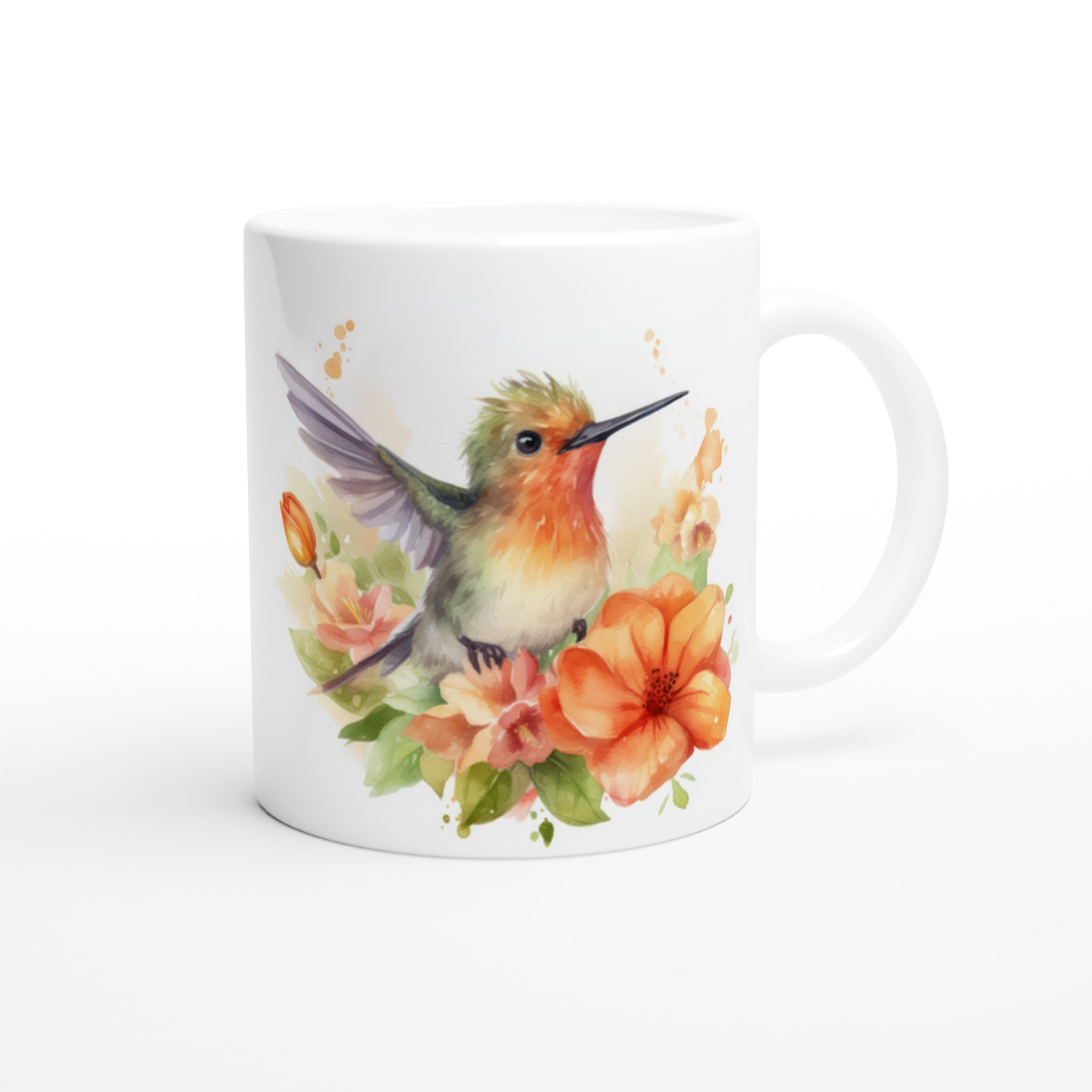 Vit 11oz keramisk mugg med charmig kolibri och blommor – välj din perfekta färgton 9 c604278b-bcd3-4925-a86f-fa08ec37f763