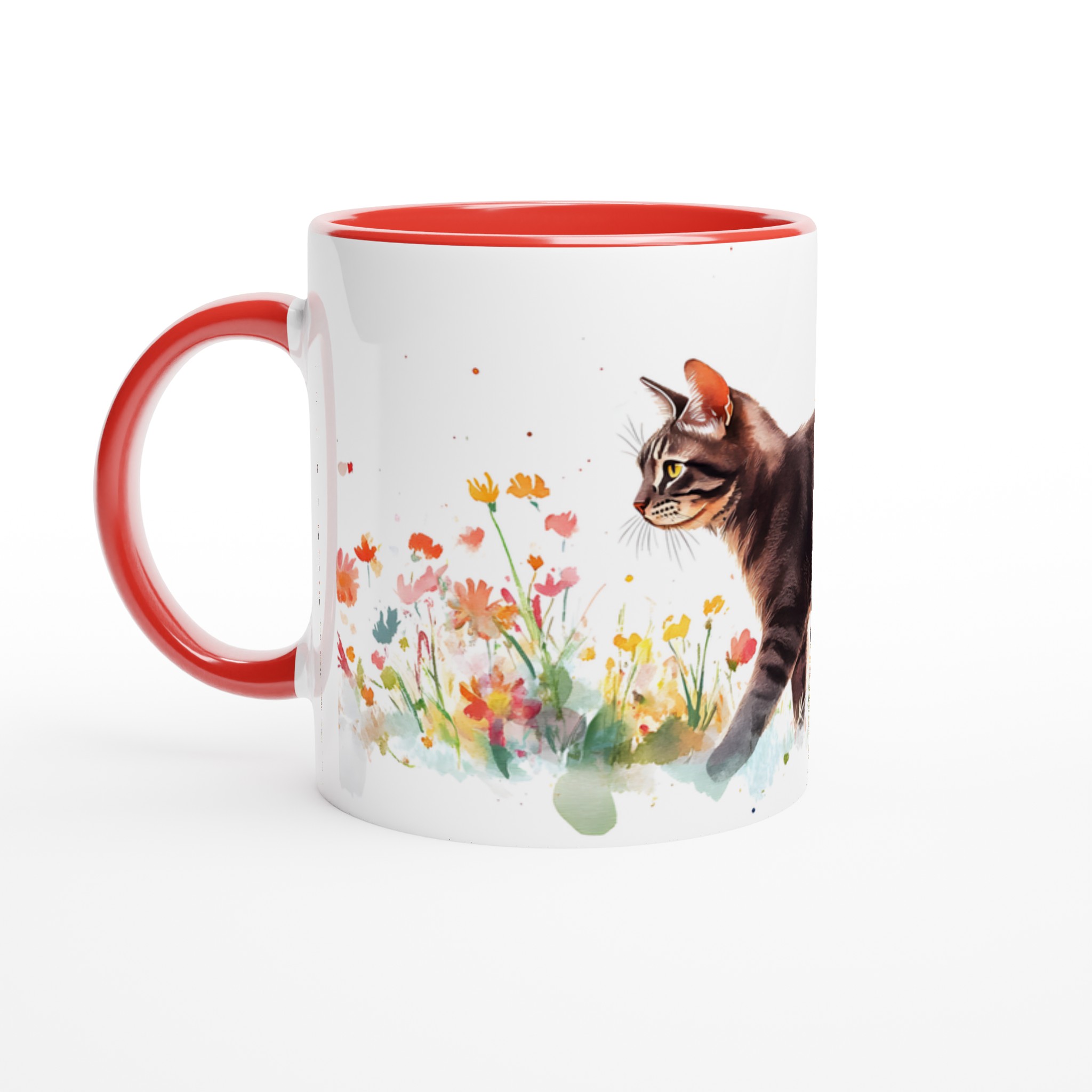 Katt bland Vårblommor - Konstnärlig Keramisk Mugg i 7 Färger | 11oz Högkvalitativ Kaffemugg 5 c63e9cfe-9a90-49b2-bc75-b5577bf68b0f