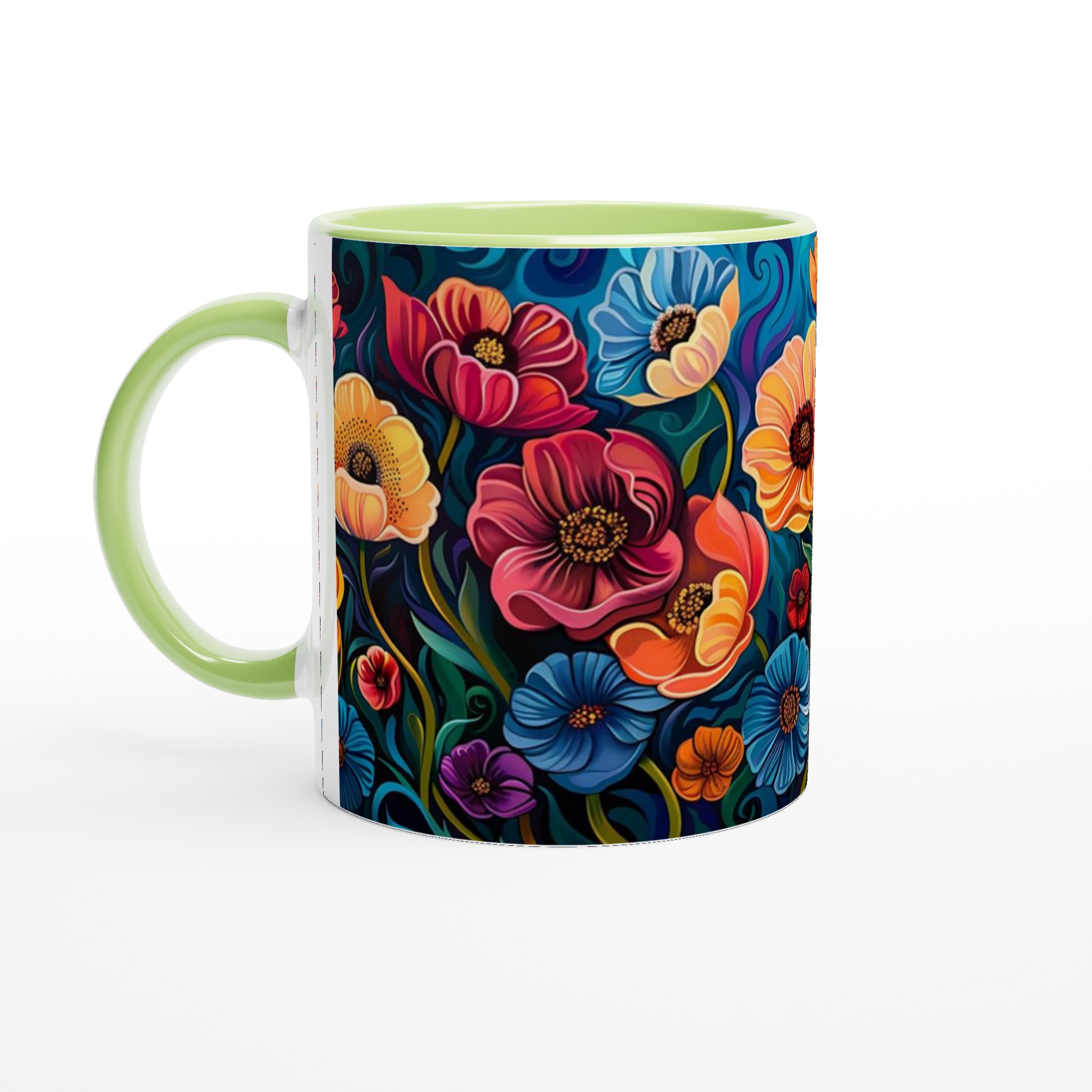 Abstrakt Blomster Keramikmugg – Konstnärlig Kaffemugg med Färgstarka Blommor och Virvlar i Ditt Val av Färg 7 c6400e5b-0c99-4ae3-9a54-ec9b9700f37c