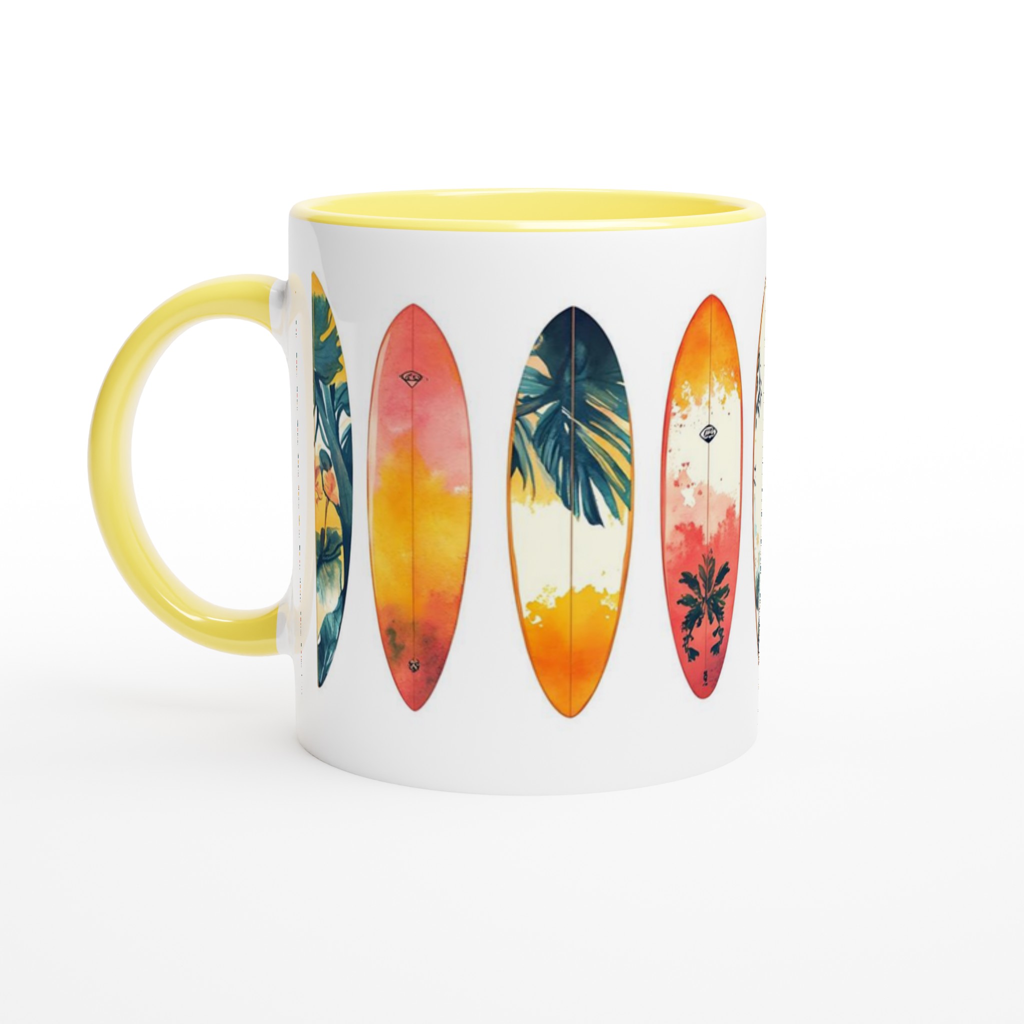 Summer Vibes Surfboard Mugg – 11oz Keramisk Mugg med Tropiska Akvarellmotiv i Sju Levande Färger 3 c6595874-c341-450c-a859-7b85e3cbe6df