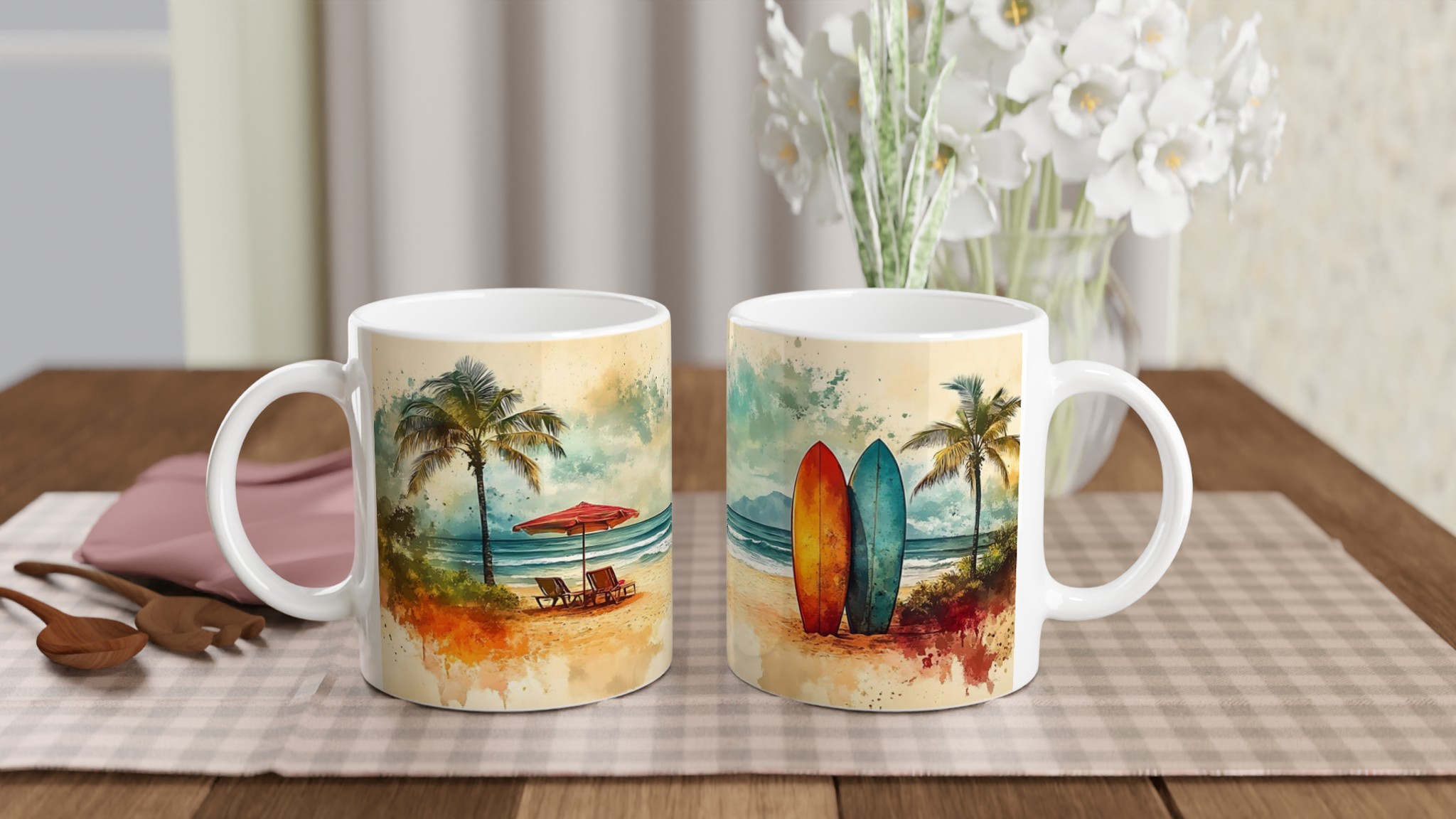 Summer Dreams Keramikmugg - Akvarell Beach & Surfmotiv i Väljbar Färg 10 c6be5bdb-43f3-4dfe-a802-44c8954e3b07