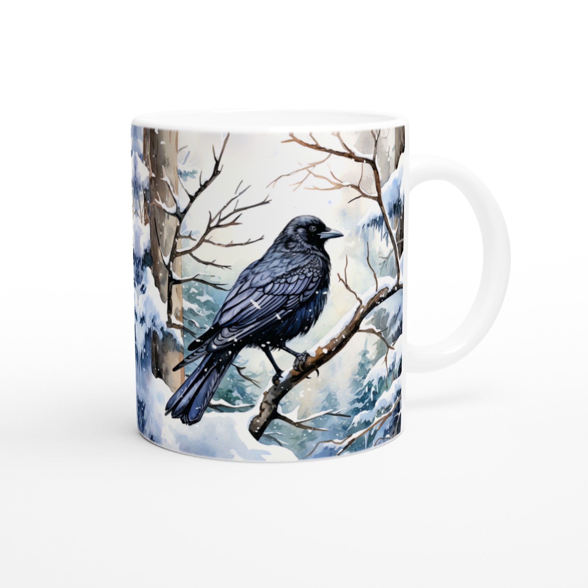 Vit 11oz keramisk mugg med vinterkråka - välj mellan sju eleganta keramiska färger 9 c7476cb5-9e44-44a7-8886-9124f2a3ca8e