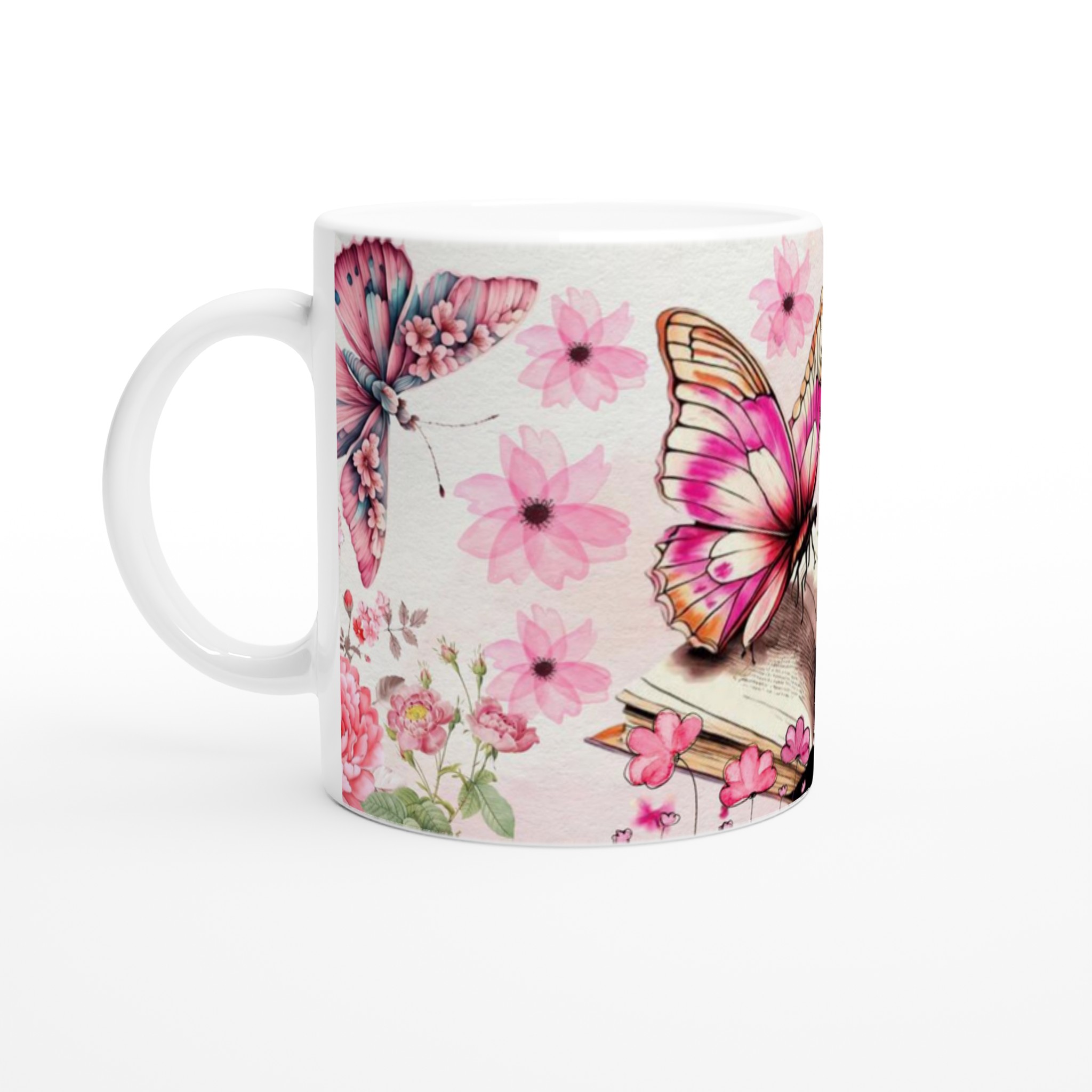 Vit 11oz keramisk mugg med blomstrande fjärilsmotiv – välj bland flera färgstarka keramiska nyanser 1 c79c8f1c-5664-41ab-930c-4a42372fc236