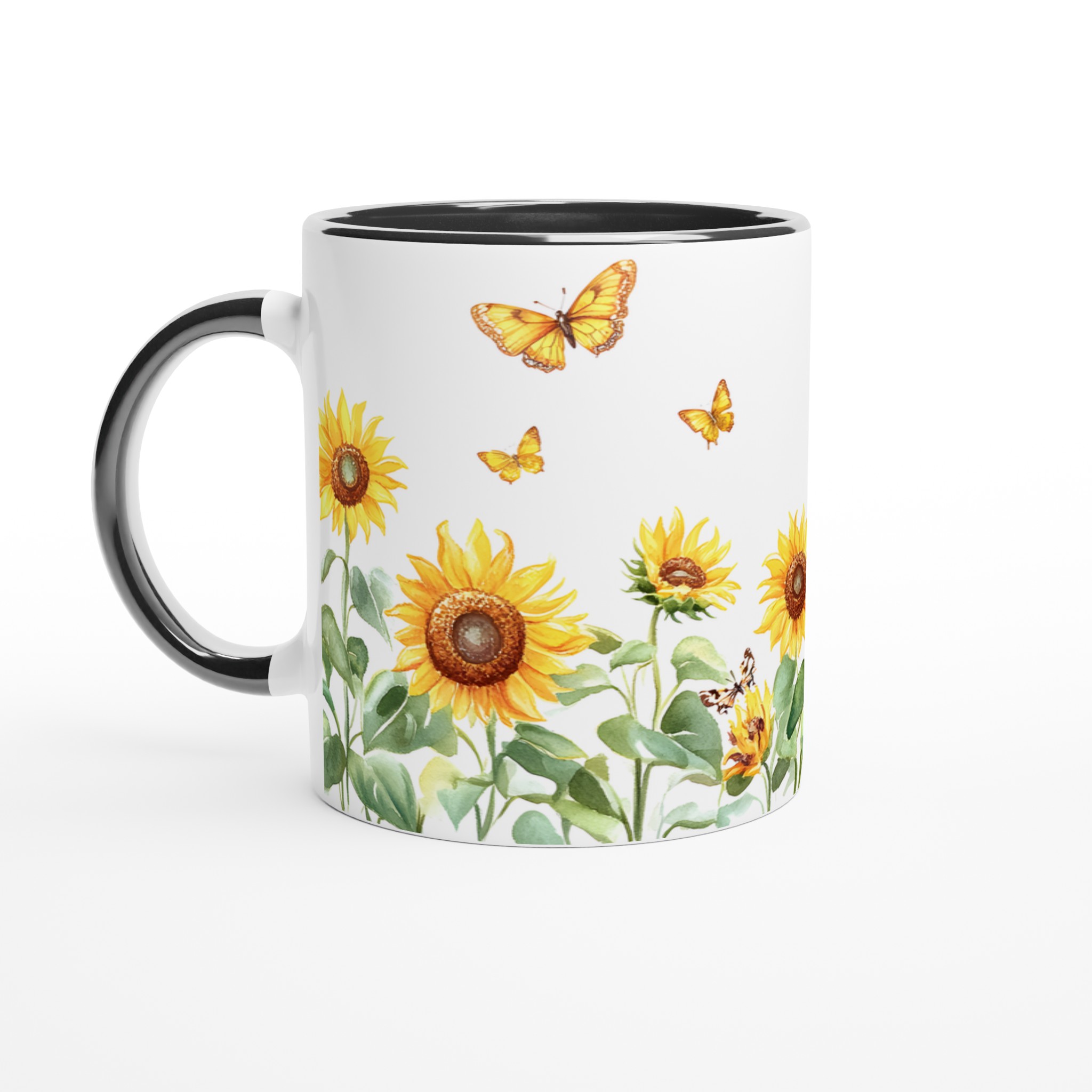 Solros- och fjärilsmugg – Keramisk 11oz kaffemugg i ditt val av 7 färger 4 c7e9b8c7-1265-4429-9f92-e87493d9ead4