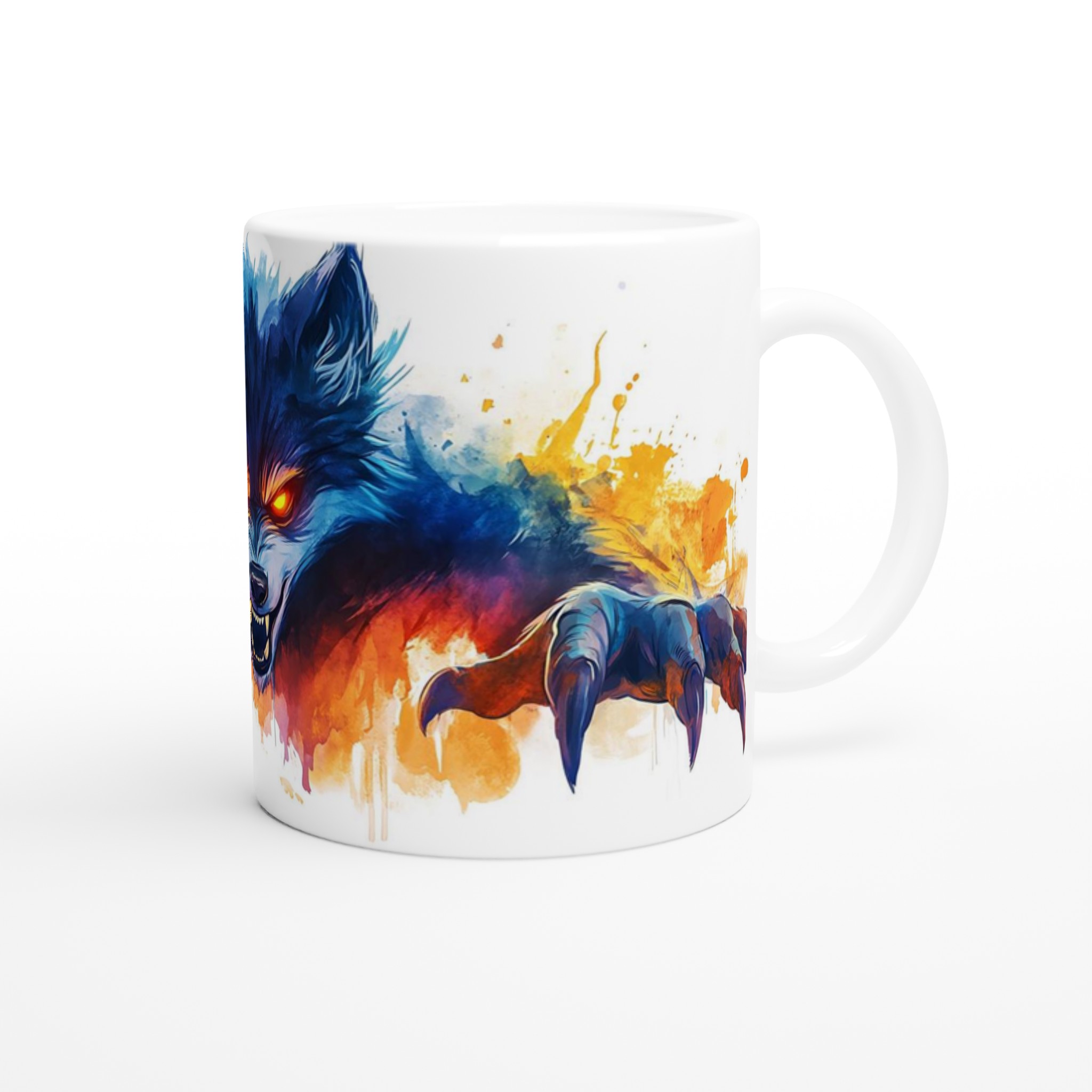 Mörk Varg Akvarell Mugg - Eldiga Ögon & Klor, 11oz Keramikmugg i ditt val av färg 9 c7fadd42-76af-4d58-8845-b5a950146109