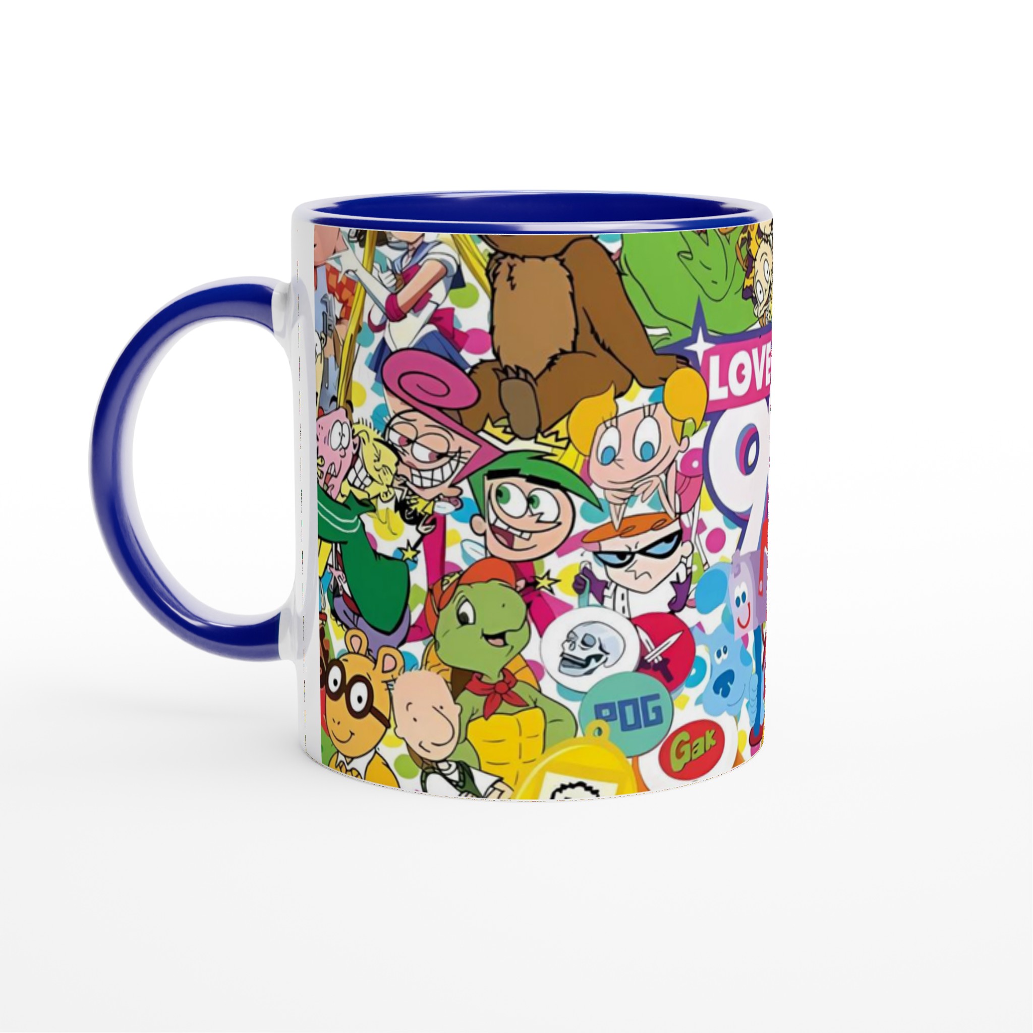 Vit 11oz keramisk mugg med livfulla 90-talsnostalgiska karaktärer i ditt val av färger 2 c8009a2d-45b5-4ed7-a3ad-95f124f26774