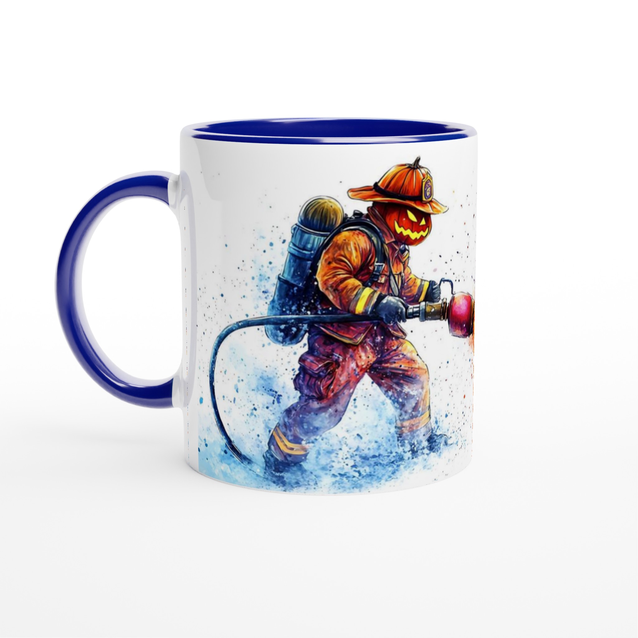 Pumpkin Firefighter Mug: Spooky Hero Watercolor Art in Your Choice of 7 Vibrant Colors 2 c8022286-fb2a-4566-93fc-15bead1ca6e0