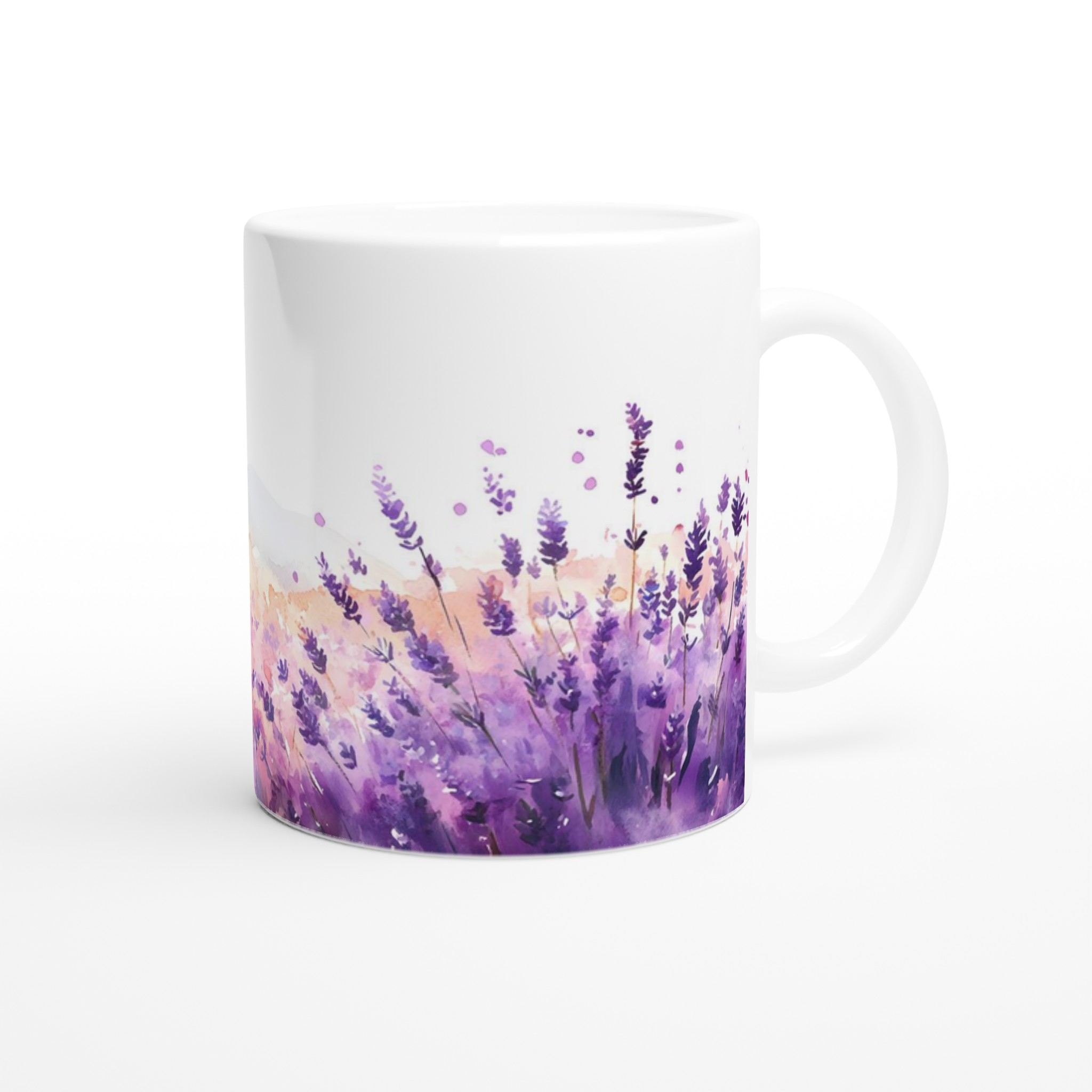 Lavendelfält Akvarellmugg – 11 oz Keramisk Mugg i Valfri Färgpalett 9 c8210034-7f37-436a-9cce-cbadd89398eb