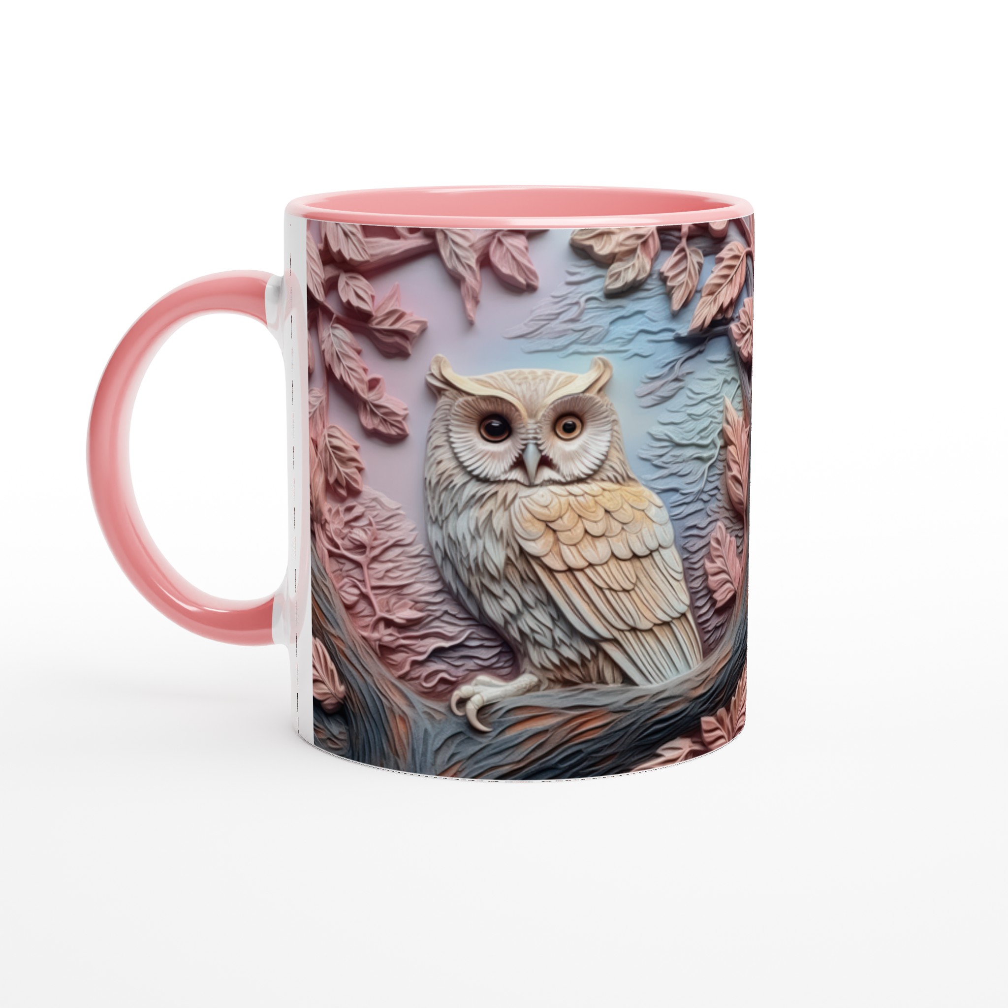 Vit 11oz keramisk mugg med elegant ugglemotiv i dämpade pastelltoner – välj din favoritfärg 6 c87c7477-ffea-4c18-8764-d9159653763c