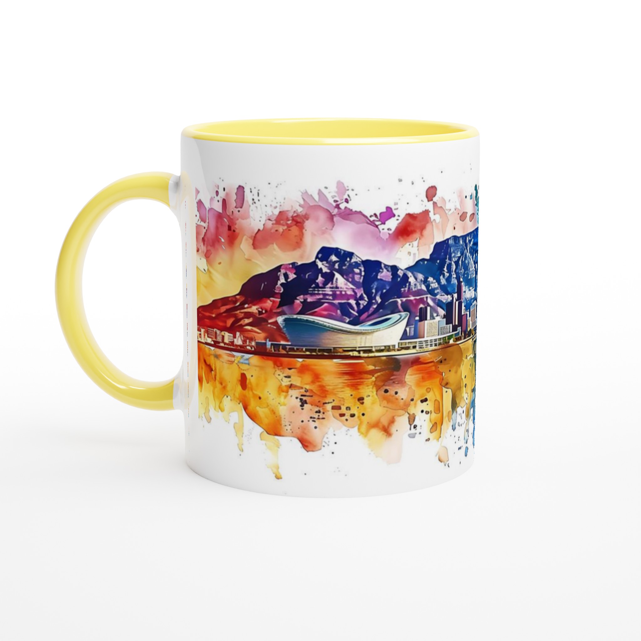 Abstrakt Stadsbild Akvarell Mugg - Färgsprakande Kaffemugg i Keramik med Stadssiluett & Valfri Färg 3 c88bfb7e-aa23-4afd-b3e4-829057aaead0
