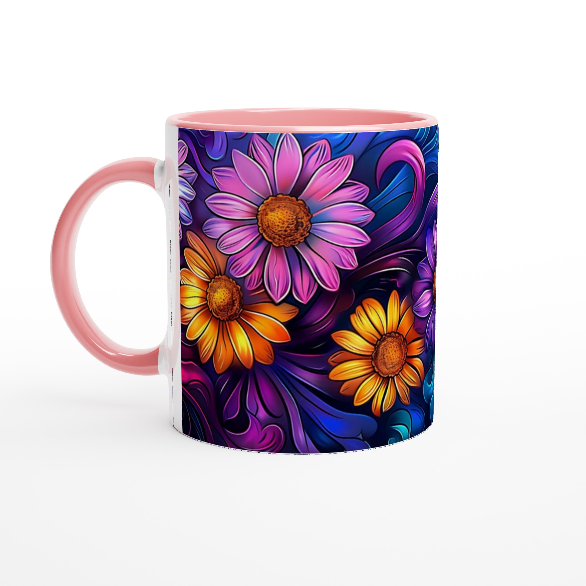 Färgexplosion Blommig Keramikmugg - 11oz Vit Kopp med Vibrerande Blommönster & Flytande Detaljer 6 c9915f16-5548-4115-bc8f-2607a3ffb9f5