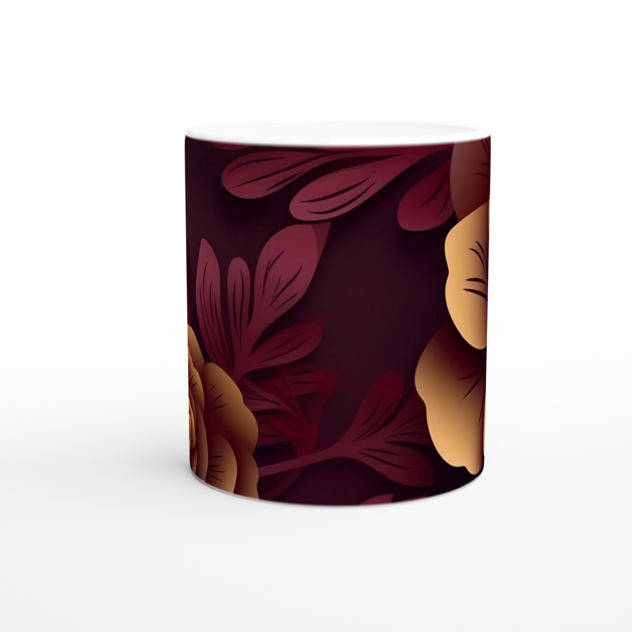Vit 11oz keramisk mugg med elegant blomdesign i varma toner – välj bland sju färgstarka nyanser 8 c997b4b8-f48e-4eeb-9217-178dc3a3aa86