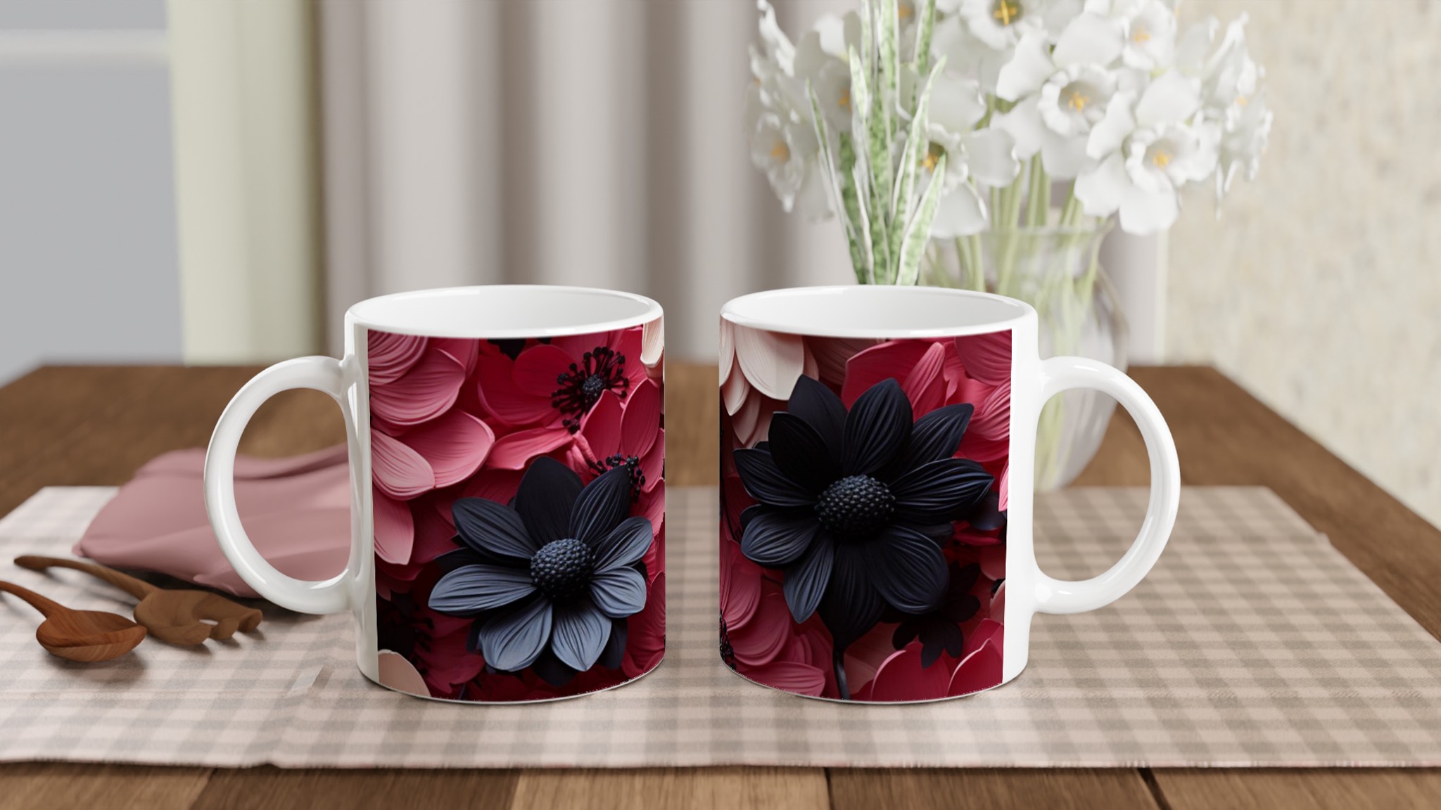 Vit 11oz keramisk mugg med blomstrande design i flera färgstarka nyanser 10 c9ee9010-05db-4d42-9e44-d3900a1e3b72