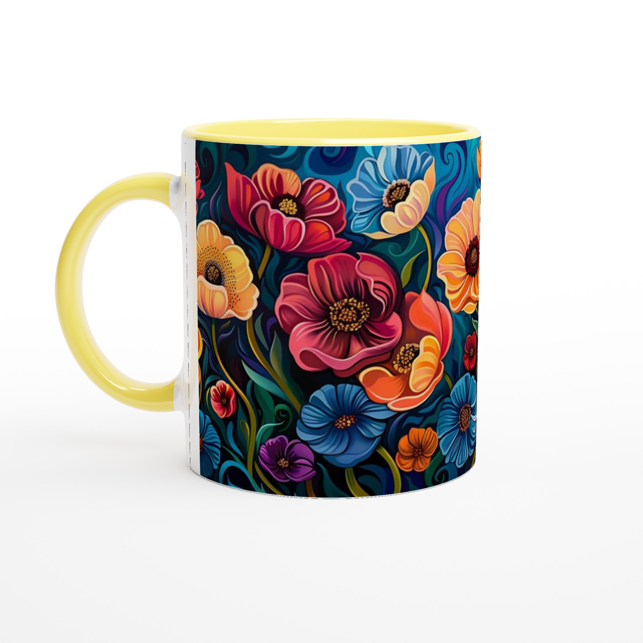 Abstrakt Blomster Keramikmugg – Konstnärlig Kaffemugg med Färgstarka Blommor och Virvlar i Ditt Val av Färg 3 c9eeedc7-8f87-44cb-9733-5d8dfccfccaa