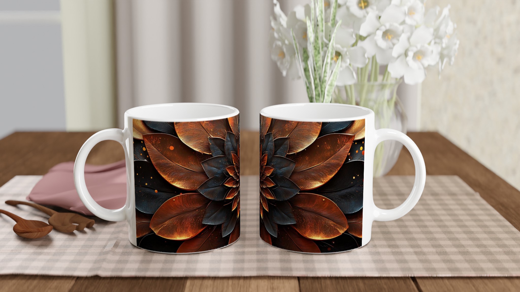 Mörk abstrakt lotusblomma 11oz keramisk mugg – Färgval för din unika stil 11 c9fafd75-07f9-4f59-b8e0-8c078f3bc206