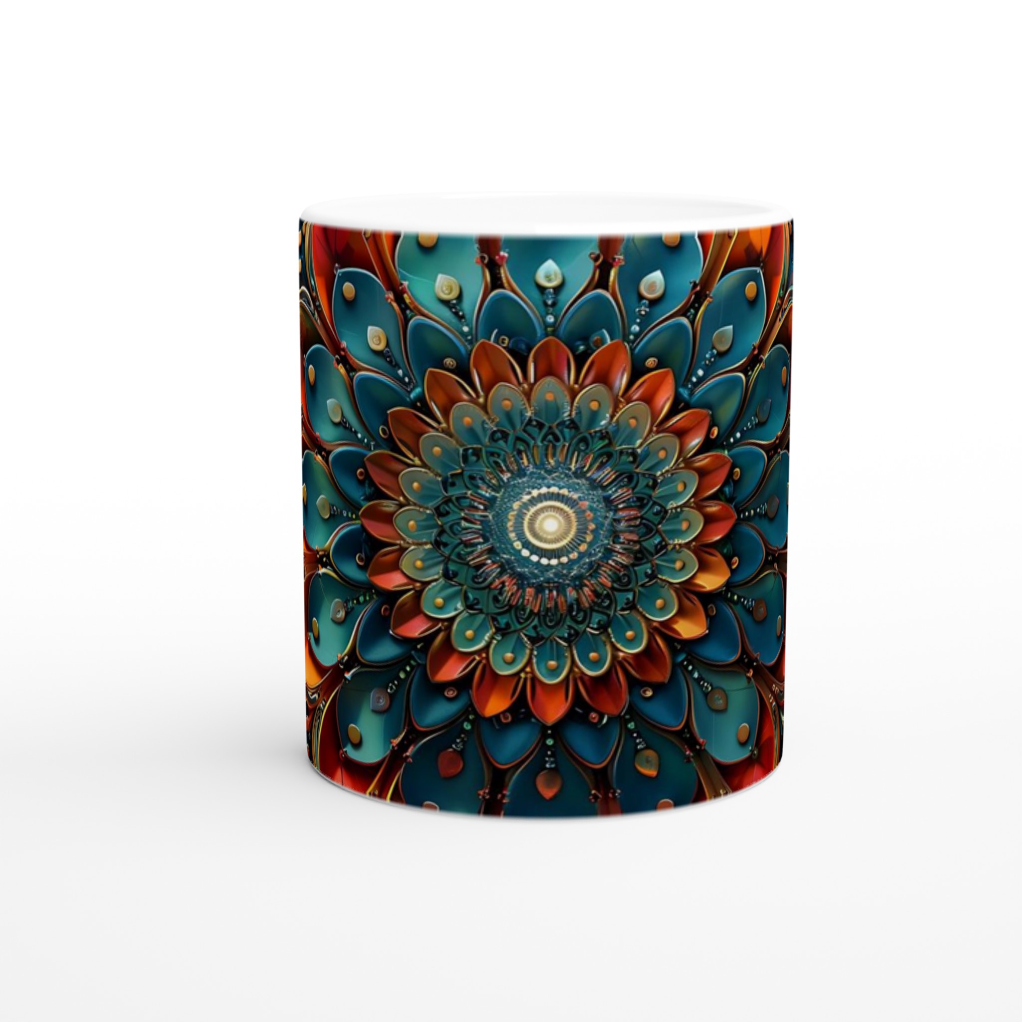 Abstrakt Mandala Konst Mugg – Levande Keramisk Kaffemugg med Djupa Blå & Orange Toner 8 ca95dc1b-890d-4d88-bf1d-690eecba9ac9