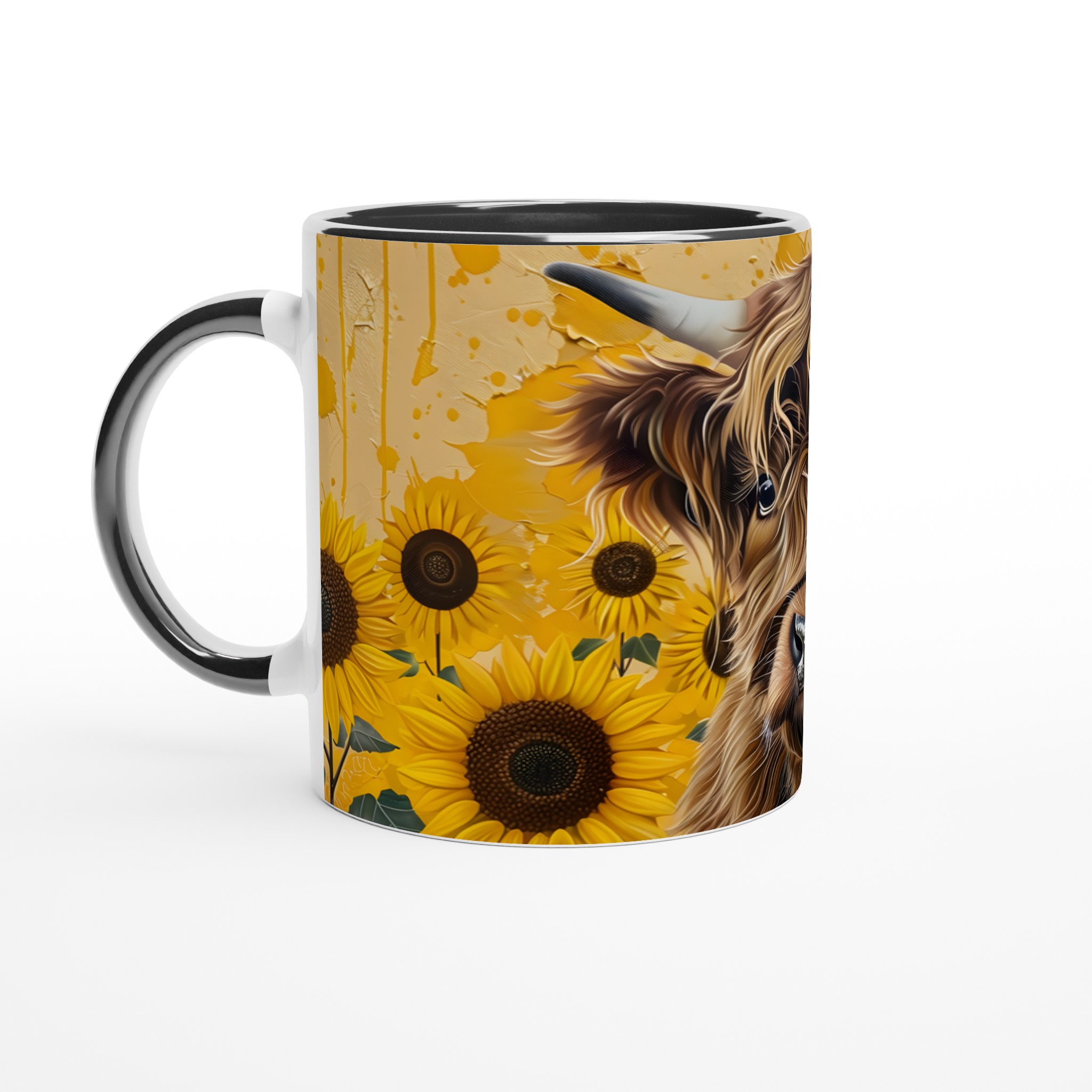 Våriga Highland Ko & Solrosor 11oz Keramikmugg – Rustik Charm i Sju Färgval 4 caf4153e-d791-46dc-bb4f-768094d9a67b