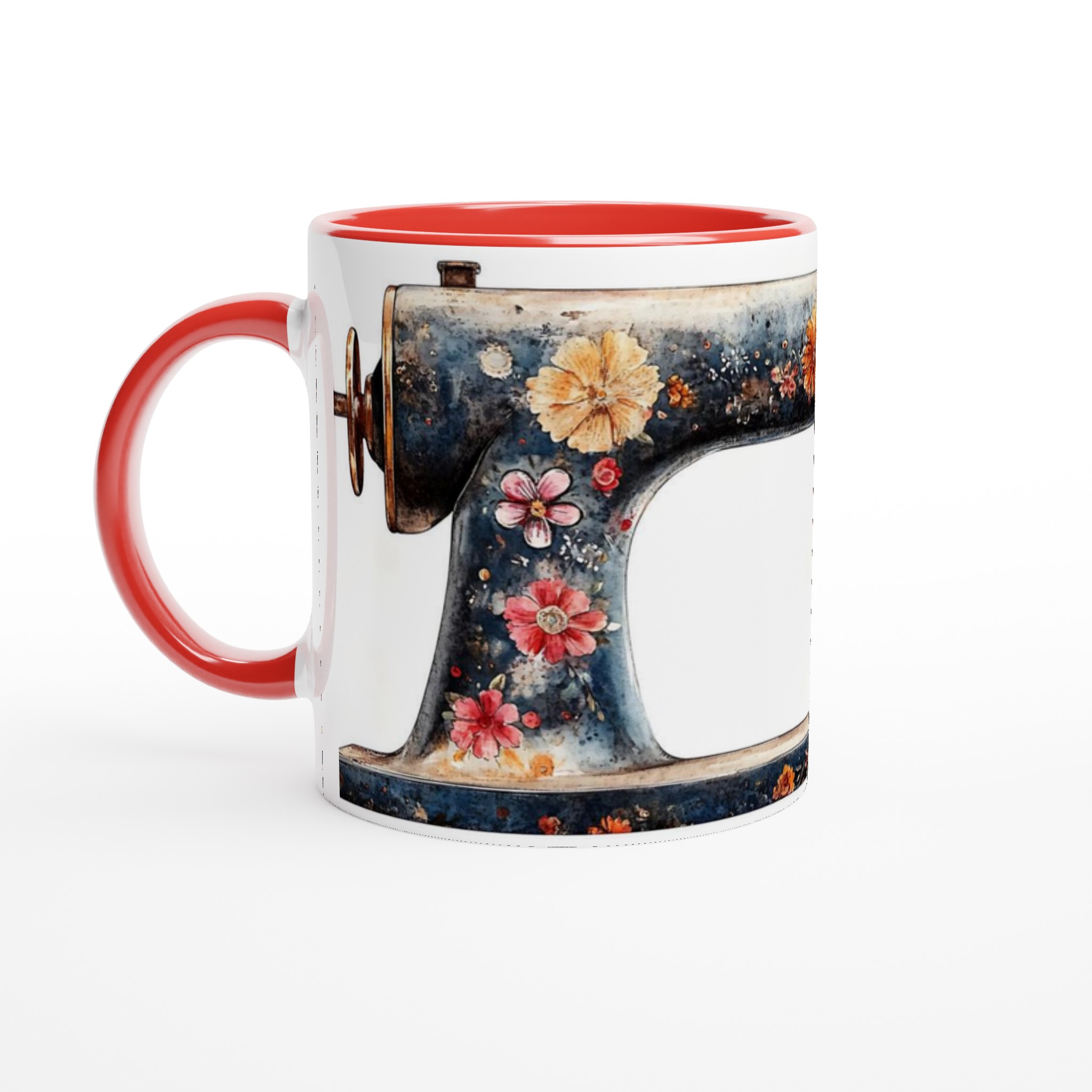 Vintage Symaskin Mugg: Blommigt Akvarellmotiv i 7 Färger – 11oz Keramisk Kaffe- & Temugg 5 cb3aec8e-8b9d-4ffb-a1f3-6c1141af7366