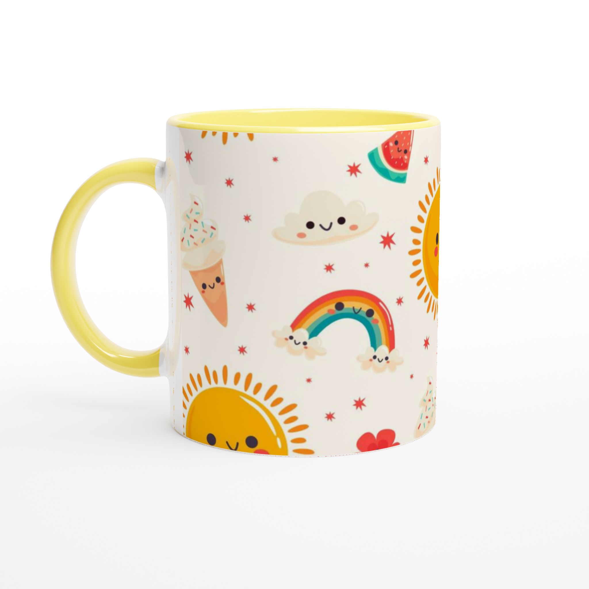 Glad Sommar Mugg – 11oz Keramikmugg med Kawaii Sol, Regnbågar och Glass – Välj bland 7 Livliga Färger! 3 cb40c34d-e6c6-4812-ba6f-fce6699d3d8a