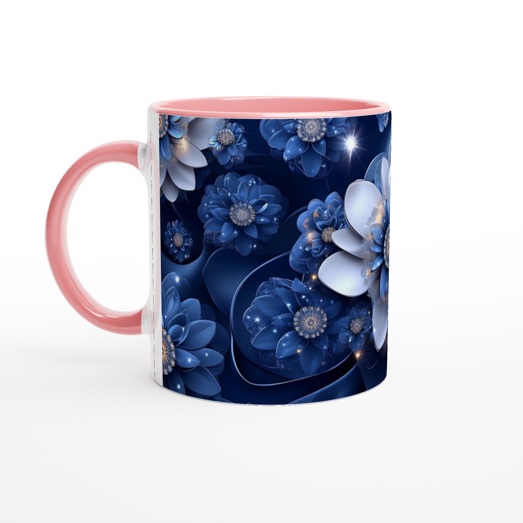 Glittrande Midnattsblå Blomma Keramisk Mugg – 11oz, Välj Din Färg! 6 cb529700-3d9c-4396-a70f-11b0bf805897
