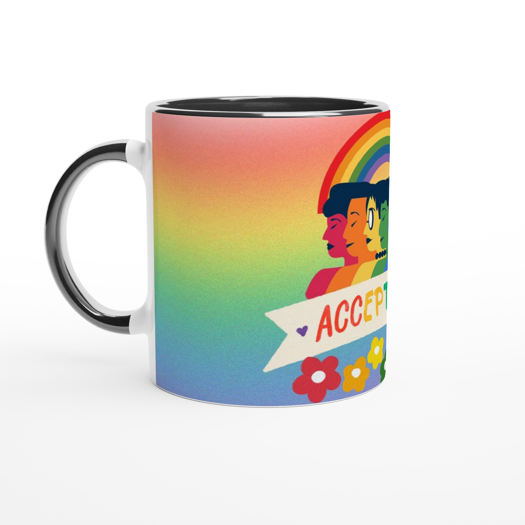 Vit 11oz keramisk mugg med färgglad Acceptans-design i sju levande nyanser 4 cb54776a-71ed-4629-ad7d-b6b700927457