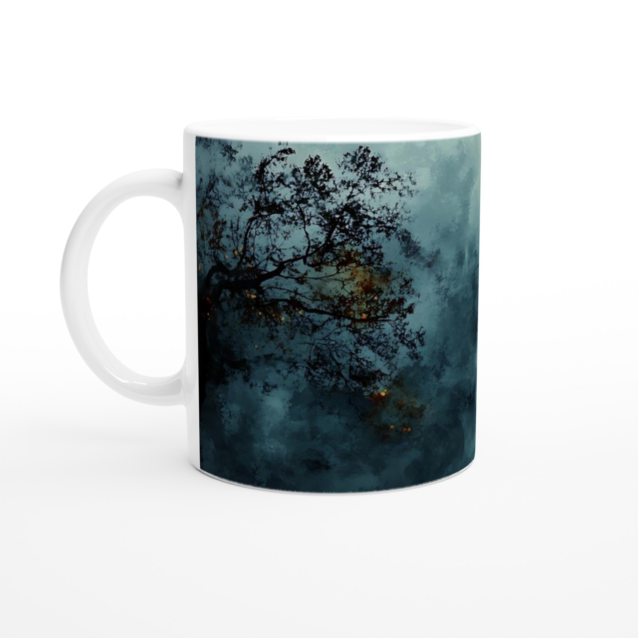 Mystisk Gryning 11oz Keramisk Mugg - Drömsk Stadsmiljö i Dimmiga Blåtoner 1 cb6121bc-7b66-496b-b9a5-8de4ec55cb9b