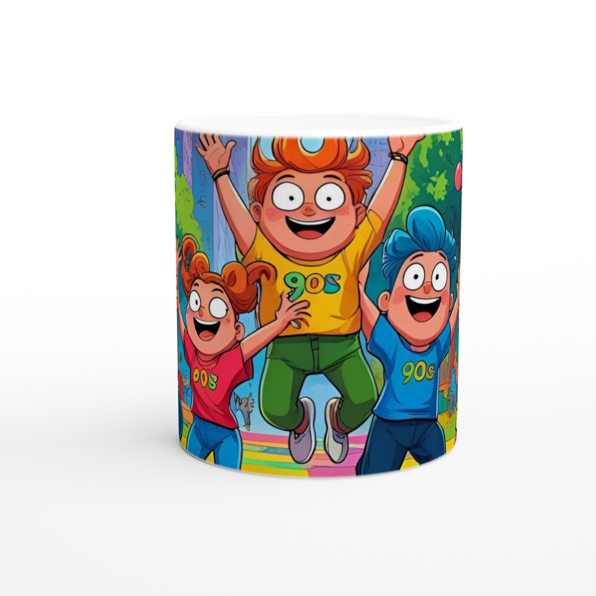 Vit 11oz keramisk mugg med färgstark, lekfull 90-talsinspirerad design – välj bland sju livfulla keramfärger 8 cb824548-f547-4e59-9369-199350faddba