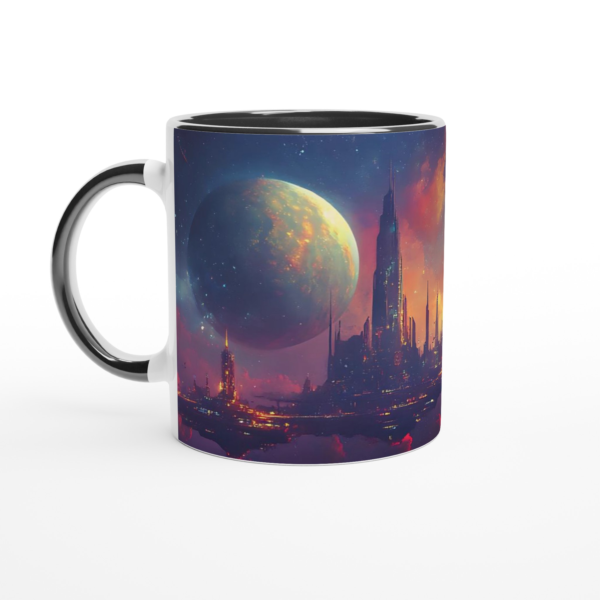 Futuristisk Stad vid Skymningen 11oz Keramikmugg – Drömsk Sci-Fi Vibe i Flera Färger 4 cb92d352-fa8a-4606-b599-46d62717c6be