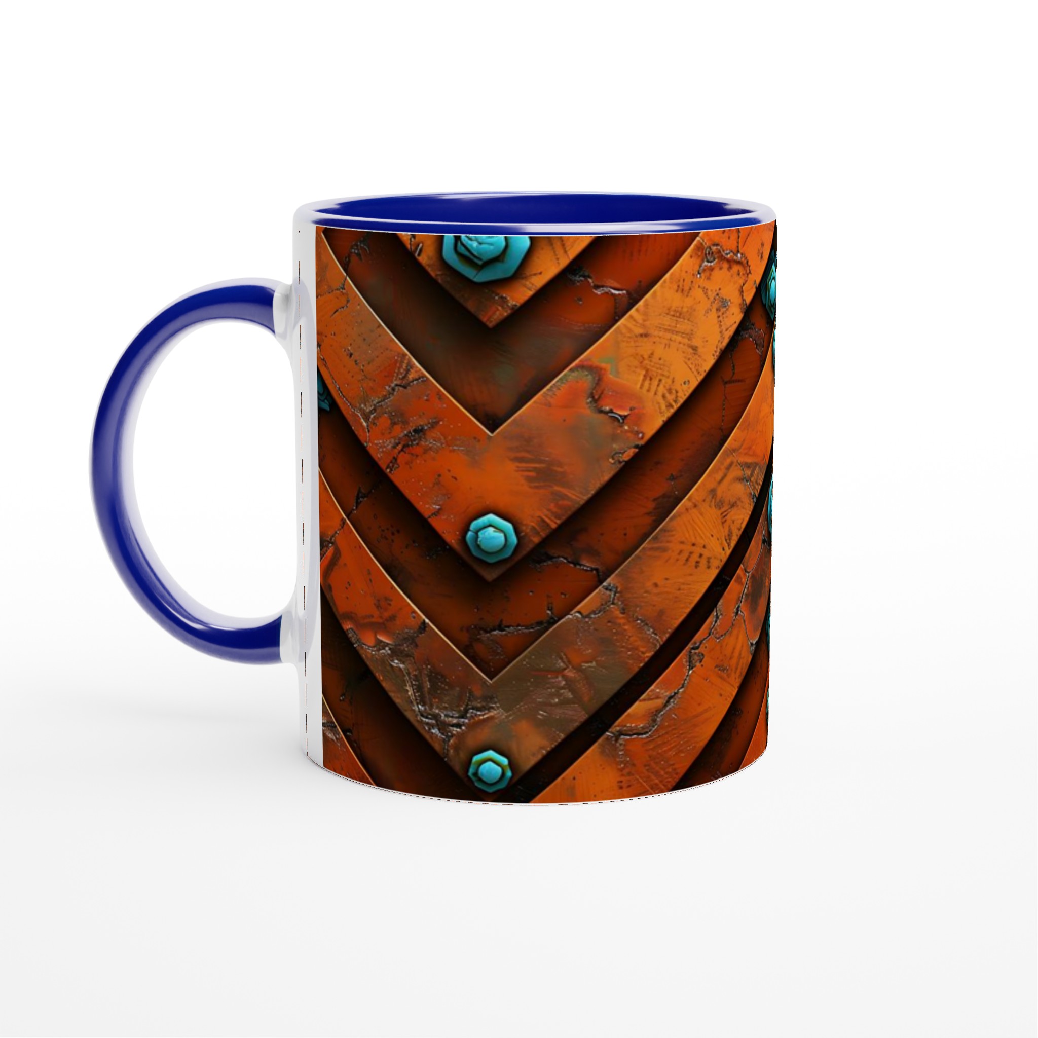 Vit 11oz keramisk mugg med rustik orange & turkos design – välj din favoritfärg 2 cb9e6bcf-253e-4e67-a654-904c6b3a30d9