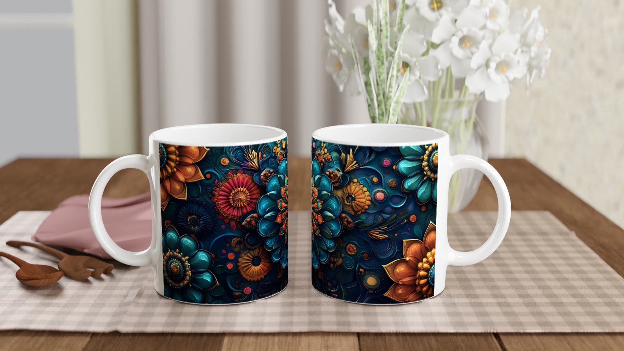 Mångfärgad Floral Mandala 11oz Keramikmugg - Lyxig Blomsterdesign för Kaffe & Te i Flera Färger 11 cbe91b27-575c-421e-88ce-446536579c41