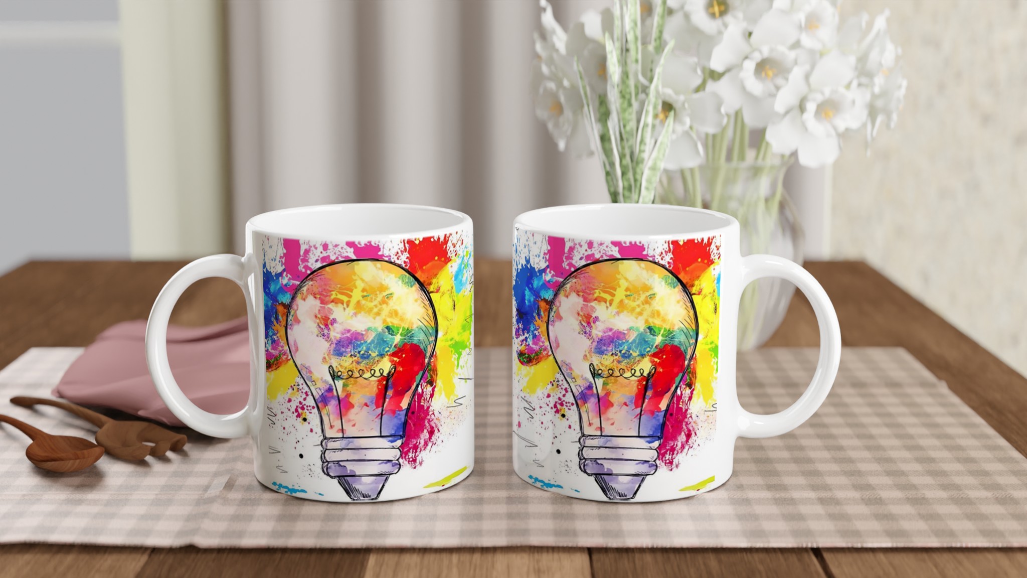 Vit 11oz keramisk mugg med färgstark, kreativ design – välj bland sju livfulla färger 10 cbf0d595-9b6c-4bfa-913c-1c654a94e6f0