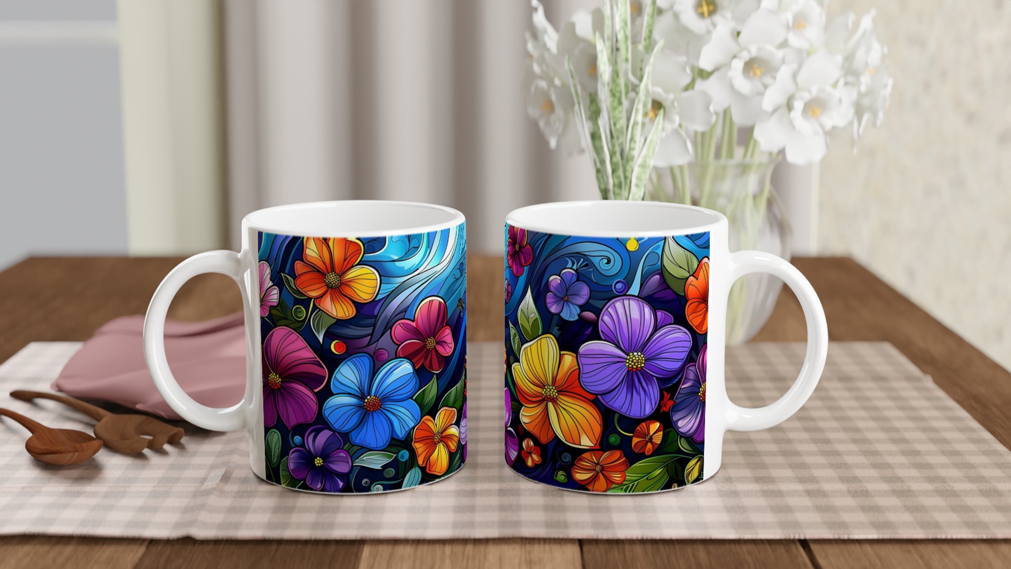 Mångfärgad Floral 11oz Keramikmugg - Lyxigt Tryck med Dina Valbara Färger! 10 cc5a6195-1ac8-468b-8171-109c38cde447