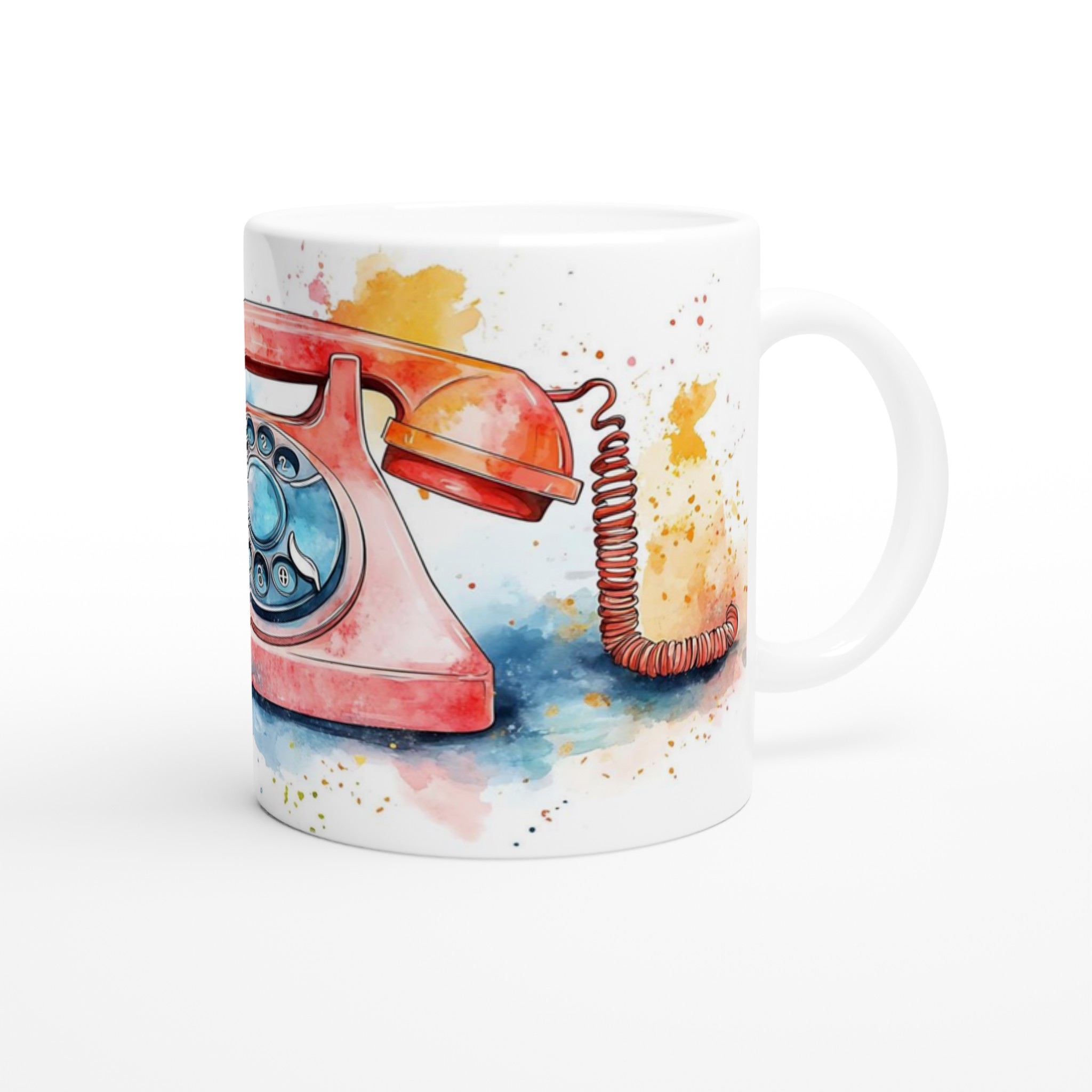 Retro Vattenfärg Telefonmugg – 11oz Keramisk Kaffekopp i Valfri Färg! 9 ccc3291c-f826-4aa8-b4e5-fd2be76c2671