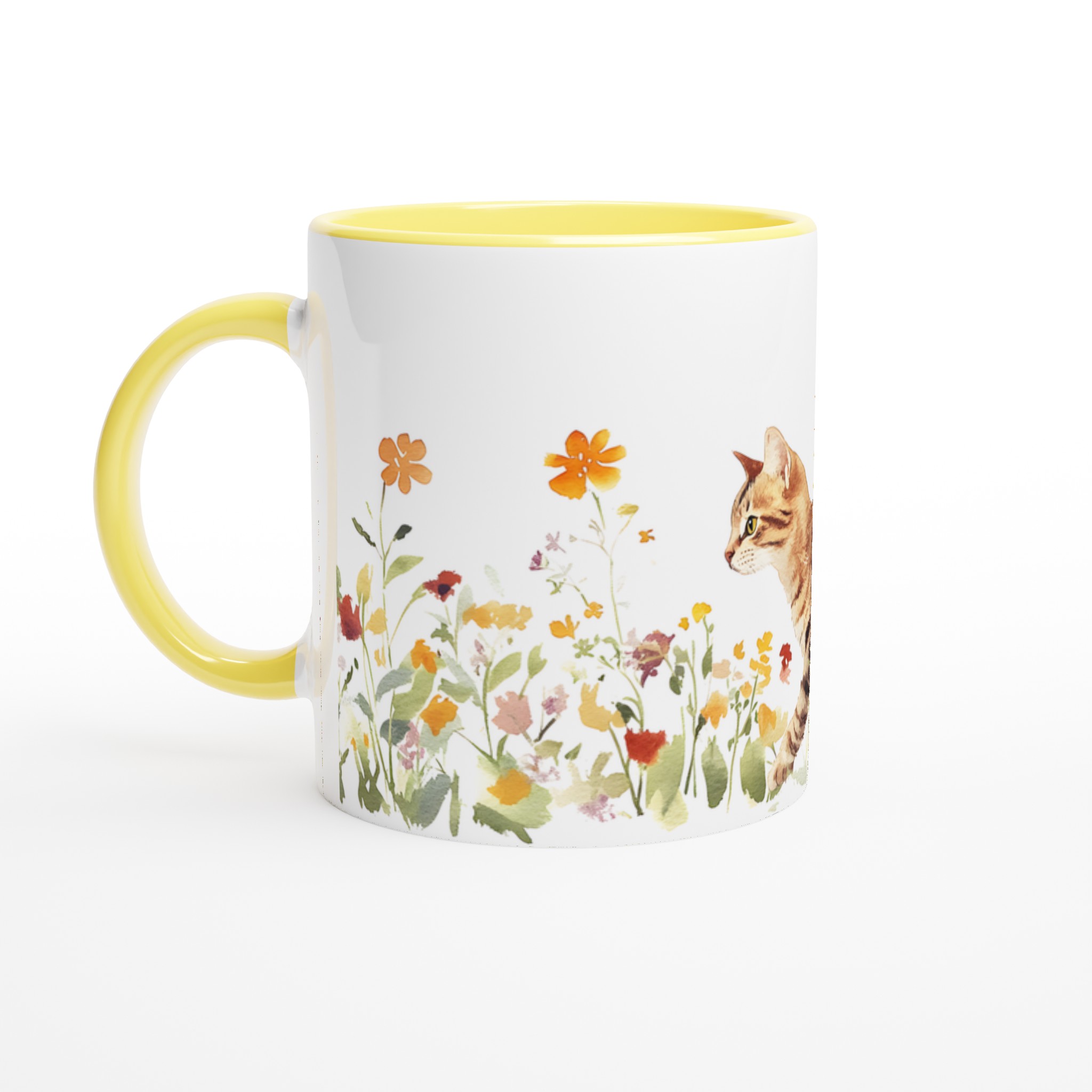 Katt bland Vårblommor - Konstnärlig Keramisk Mugg för Kattälskare | 11oz i Valfri Färg 3 ccccc0c6-58d4-4873-9e6b-8b530f6a04a8