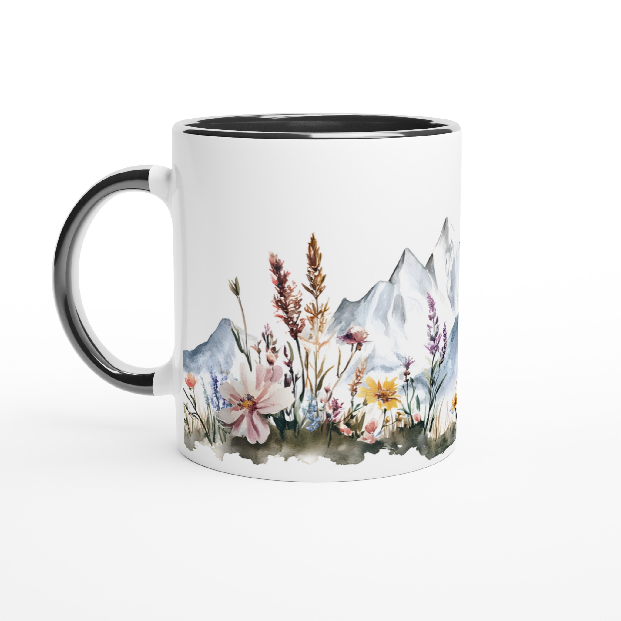 Alpin Blomstermugg: Akvarell Berg & Vilda Blommor – 11oz Keramikmugg i Valfri Färg 4 cd026deb-c76f-4da0-964c-d0c44e92a4ee