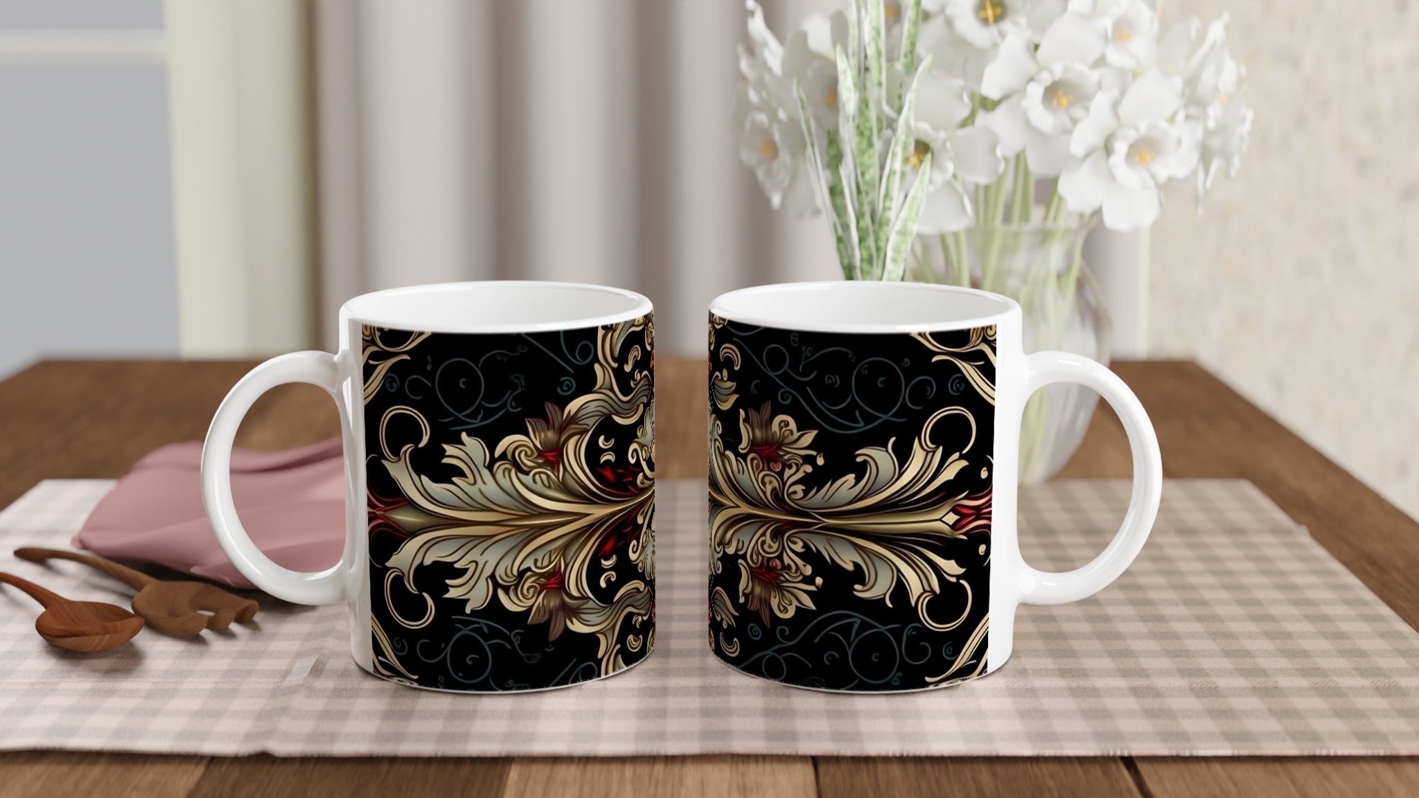 Elegant Baroque-Inspired 11oz Ceramic Mug in Your Choice of Seven Stunning Colors 10 cd2c3662-fab2-4fa5-bbb3-22de7f3a78fa