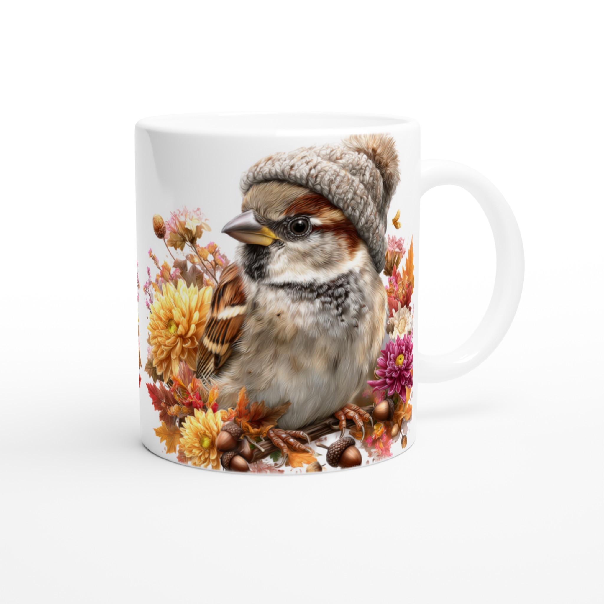 Vit 11oz keramisk mugg med charmigt sparvmotiv och valfri färgpalett 9 cd3f283e-02a9-4593-8775-489f0e4ef49e