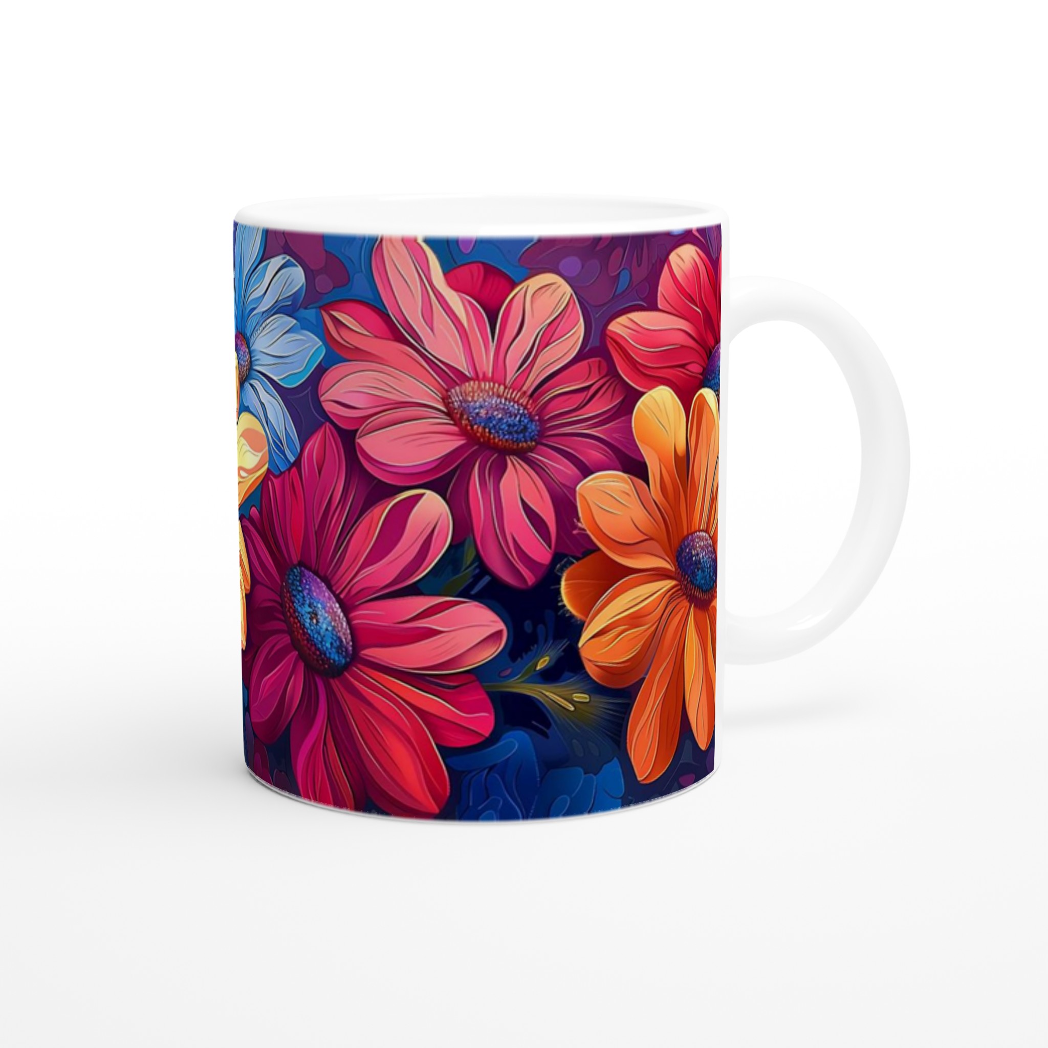 Färgglad Blommig 11oz Keramisk Mugg – Konstnärlig Design i Ditt Val av Färg 9 cd972a5c-e9f4-4c91-8f7f-37ee0e62a5ee