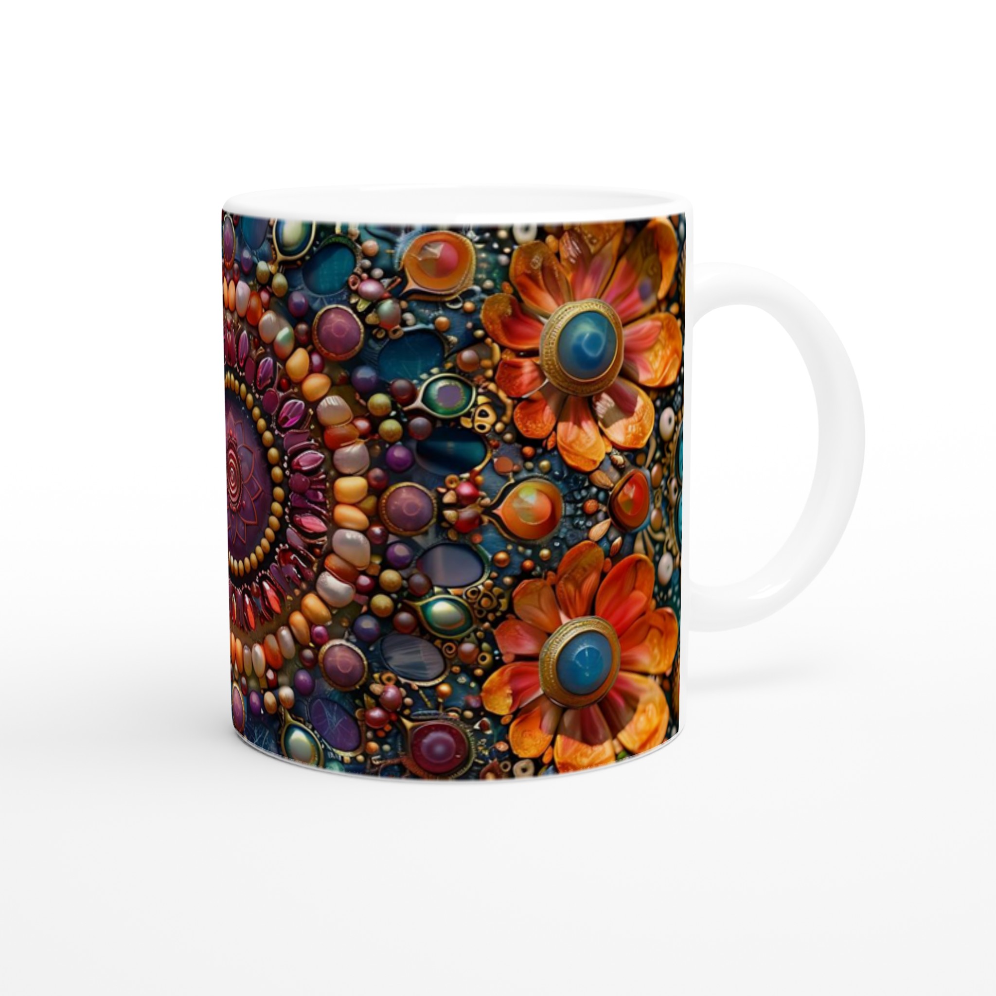 Bohemisk Blomstermandal Keramikmugg – Konstnärlig 11oz Kaffemugg med Färgglada Juveltoner 9 cda05436-ee67-42dc-af74-0faf37b39329