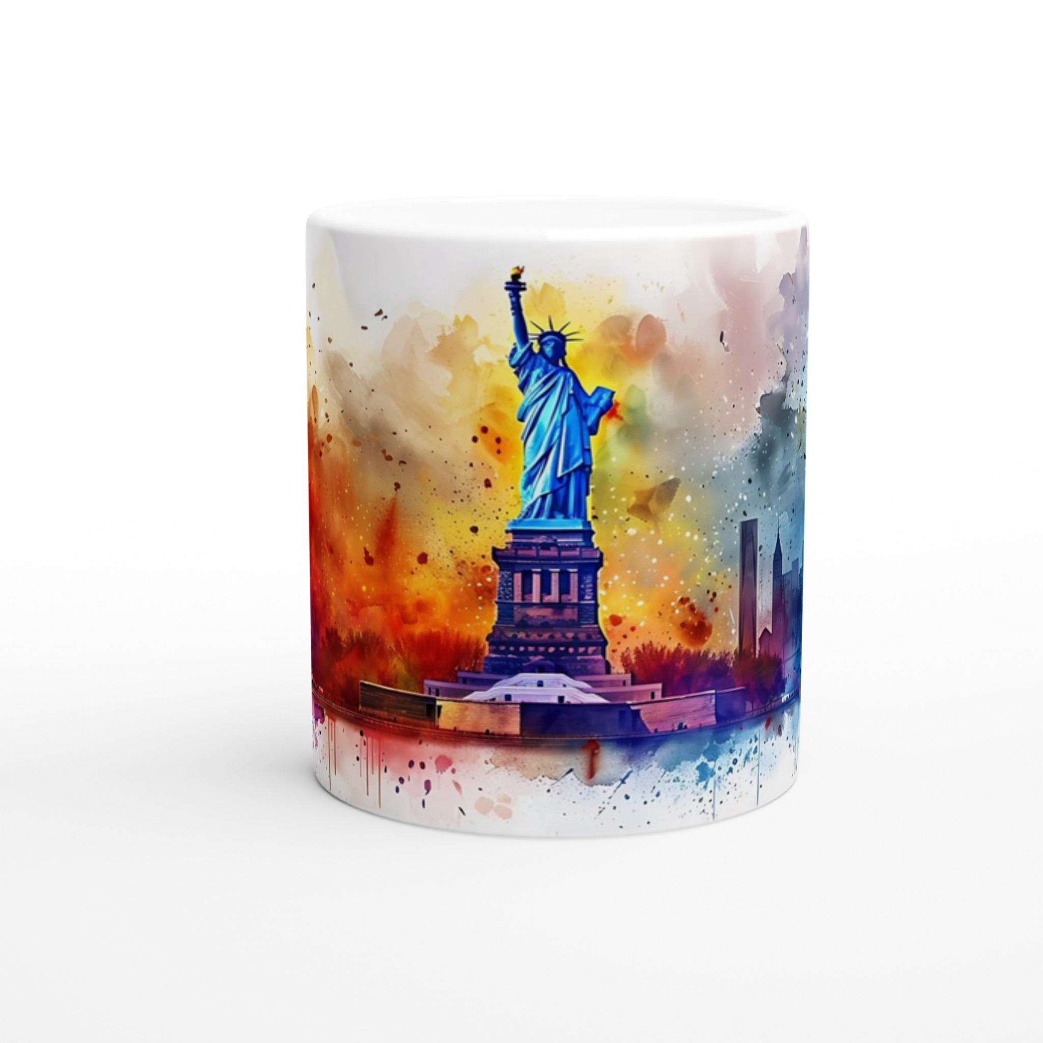 Frihetsgudinnan Akvarell Mugg - New Yorks Skyskrapor i Levande Färgstänk, 11oz Keramik 8 cda7cc47-15b3-42c2-a2fd-969d9c278260