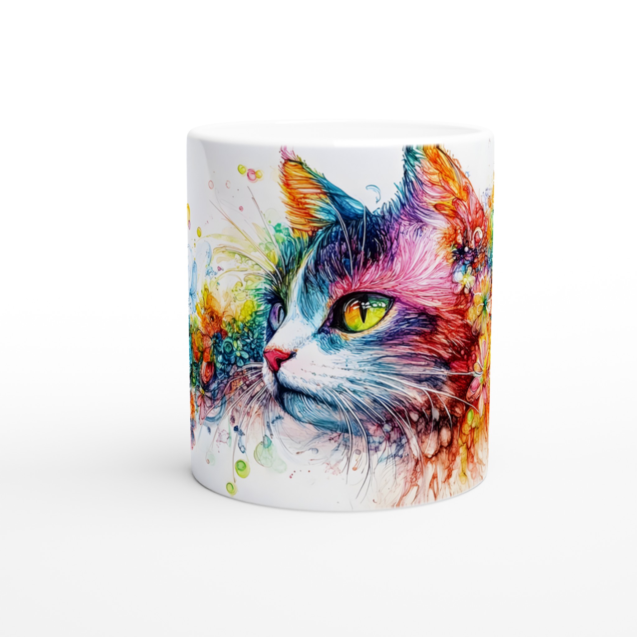 Färgsprakande Katt & Blommor Keramikmugg – Konstnärlig Design i Välj din Färg, 11oz 8 cdaadd24-c98d-4dd6-9e5b-f4d73b5b09d6